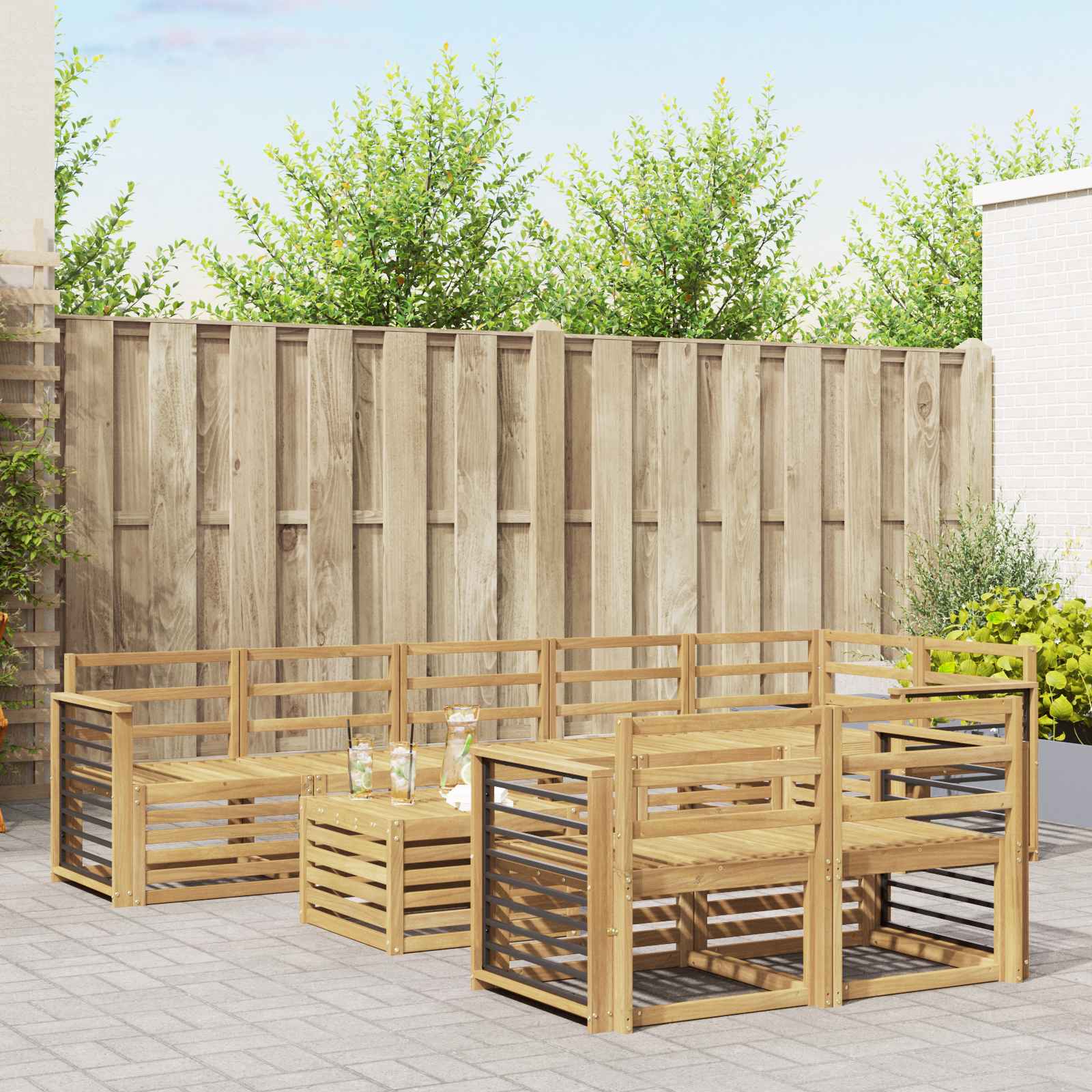Buiten bankenset 9 pcs Wit 59 x 59 x 37 cm Massief Acaciahout – afbeelding 1
