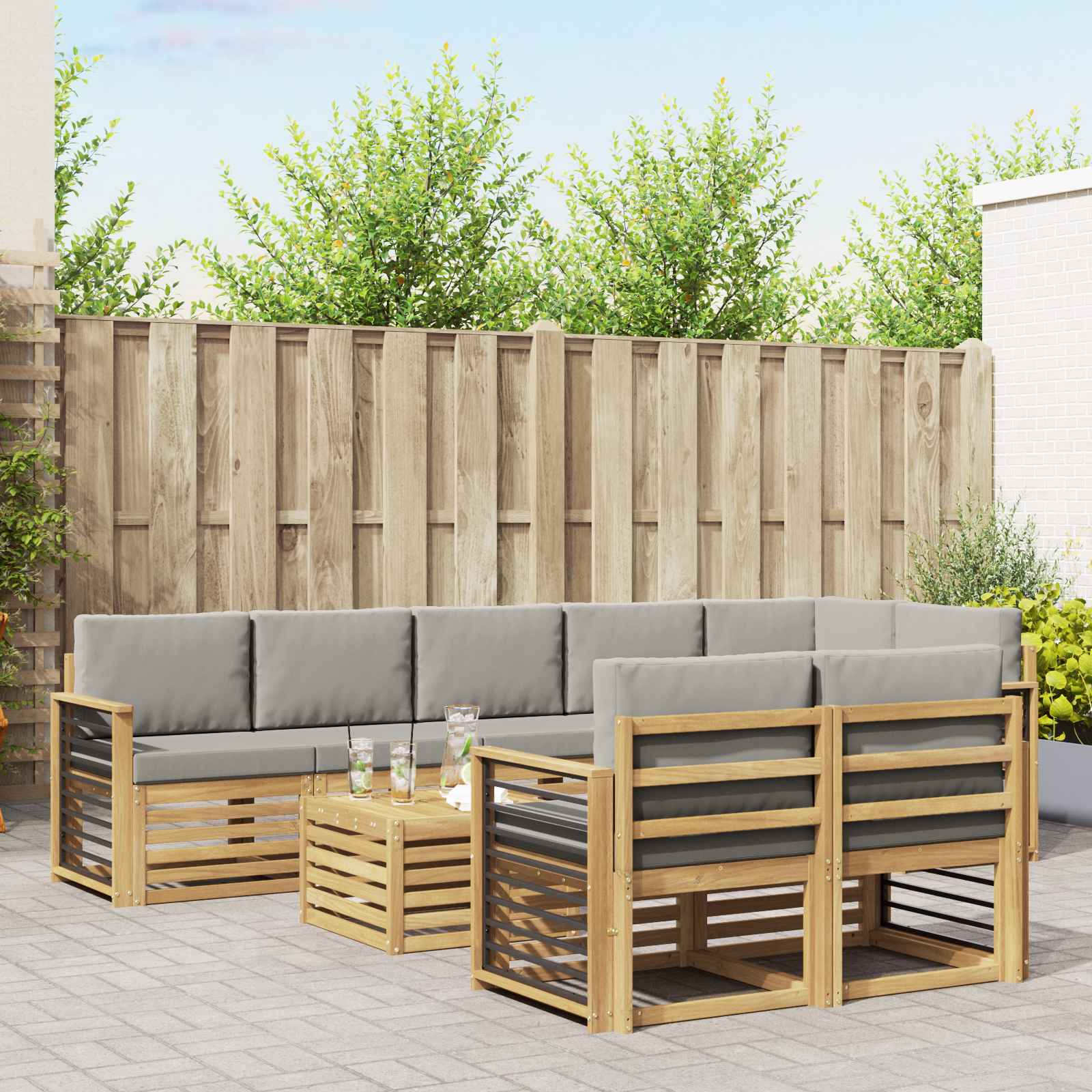 Buiten bankenset 9 pcs Wit en Lichtgrijs 59 x 59 x 37 cm – afbeelding 1