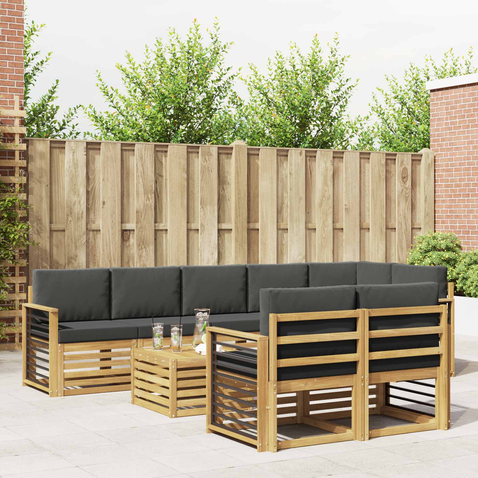Buiten bankenset 8 pcs Wit en antracietkleurig 59 x 59 x 37 cm – afbeelding 1