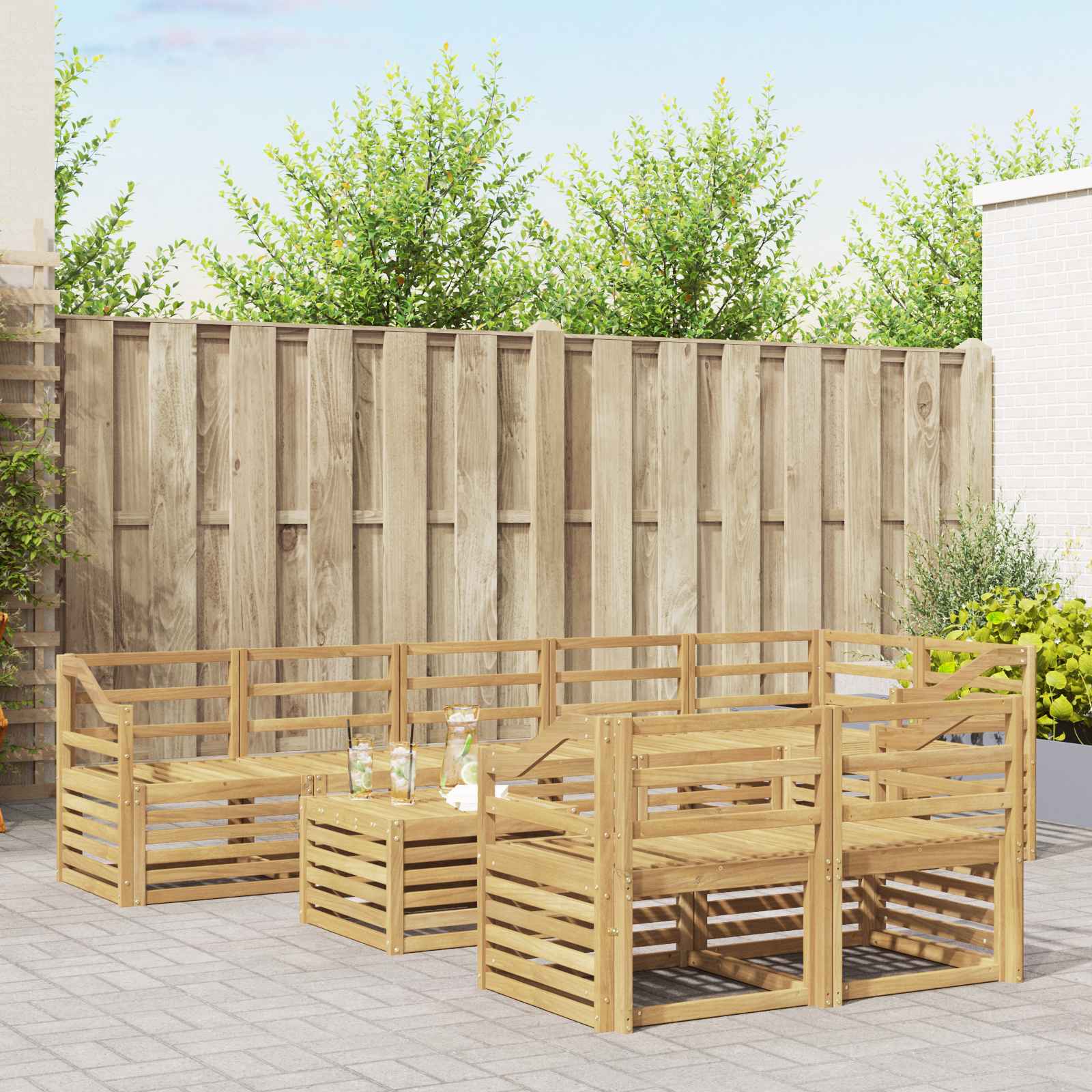Buiten bankenset 9 pcs Wit 59 x 59 x 37 cm Massief Acaciahout – afbeelding 1