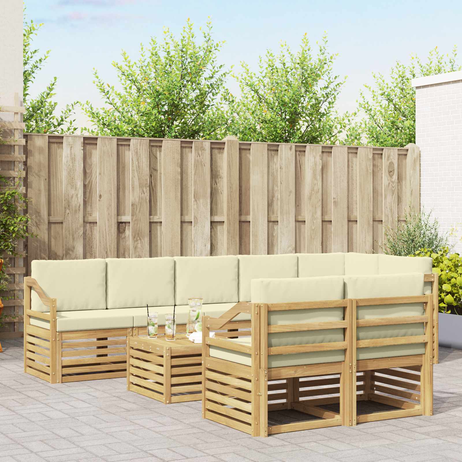 Sofa-Sets 9 pcs Wit en crèmekleurig Massief Acaciahout