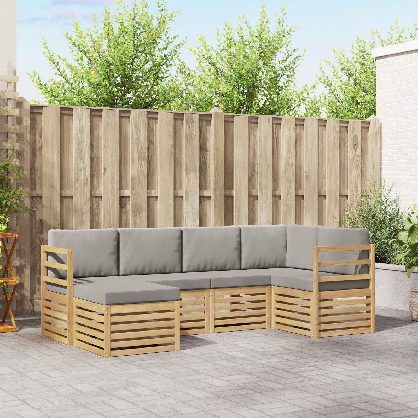 Buiten bankenset 6 pcs Wit en Lichtgrijs Polyester
