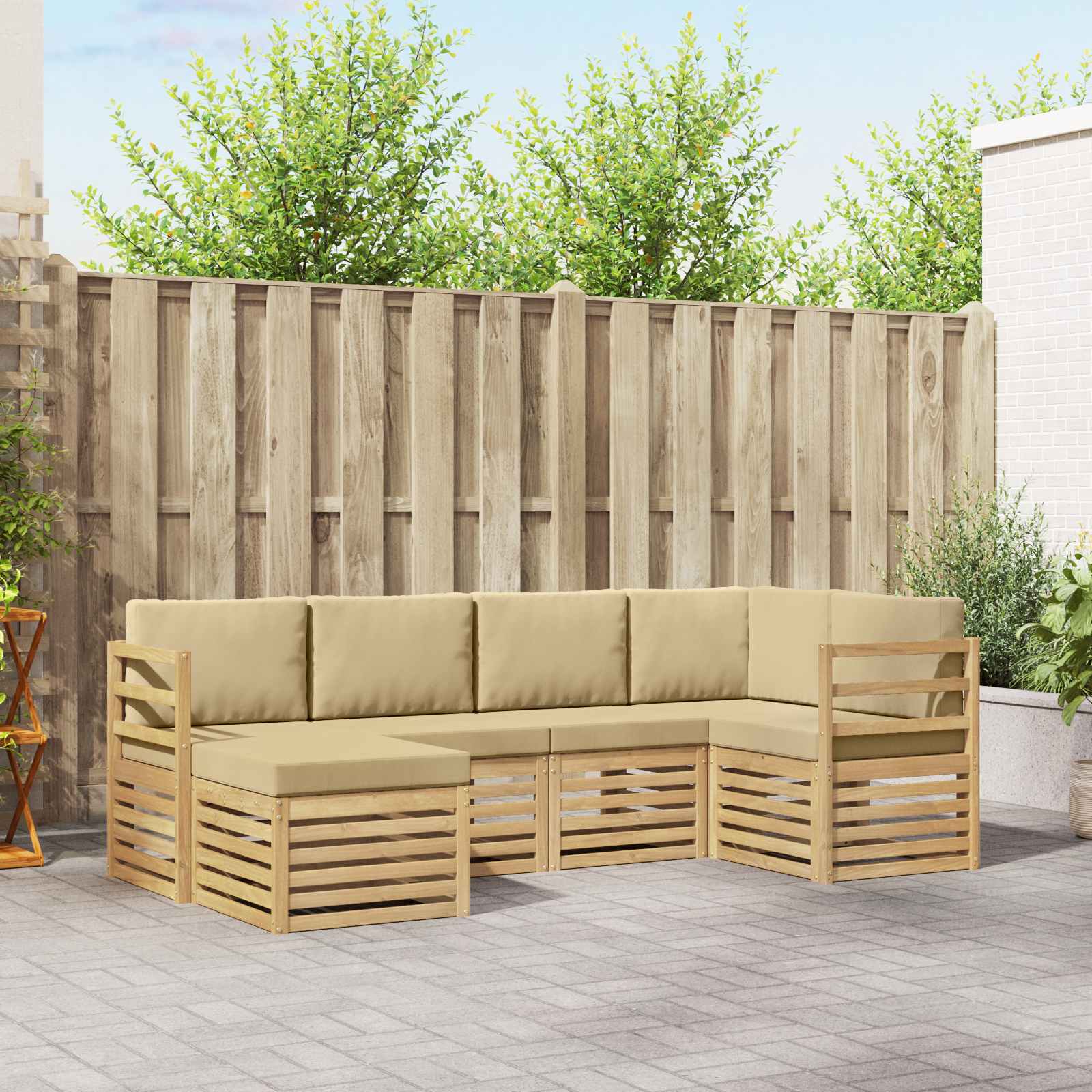 Buiten bankenset 6 pcs Wit en Beige Polyester – afbeelding 1