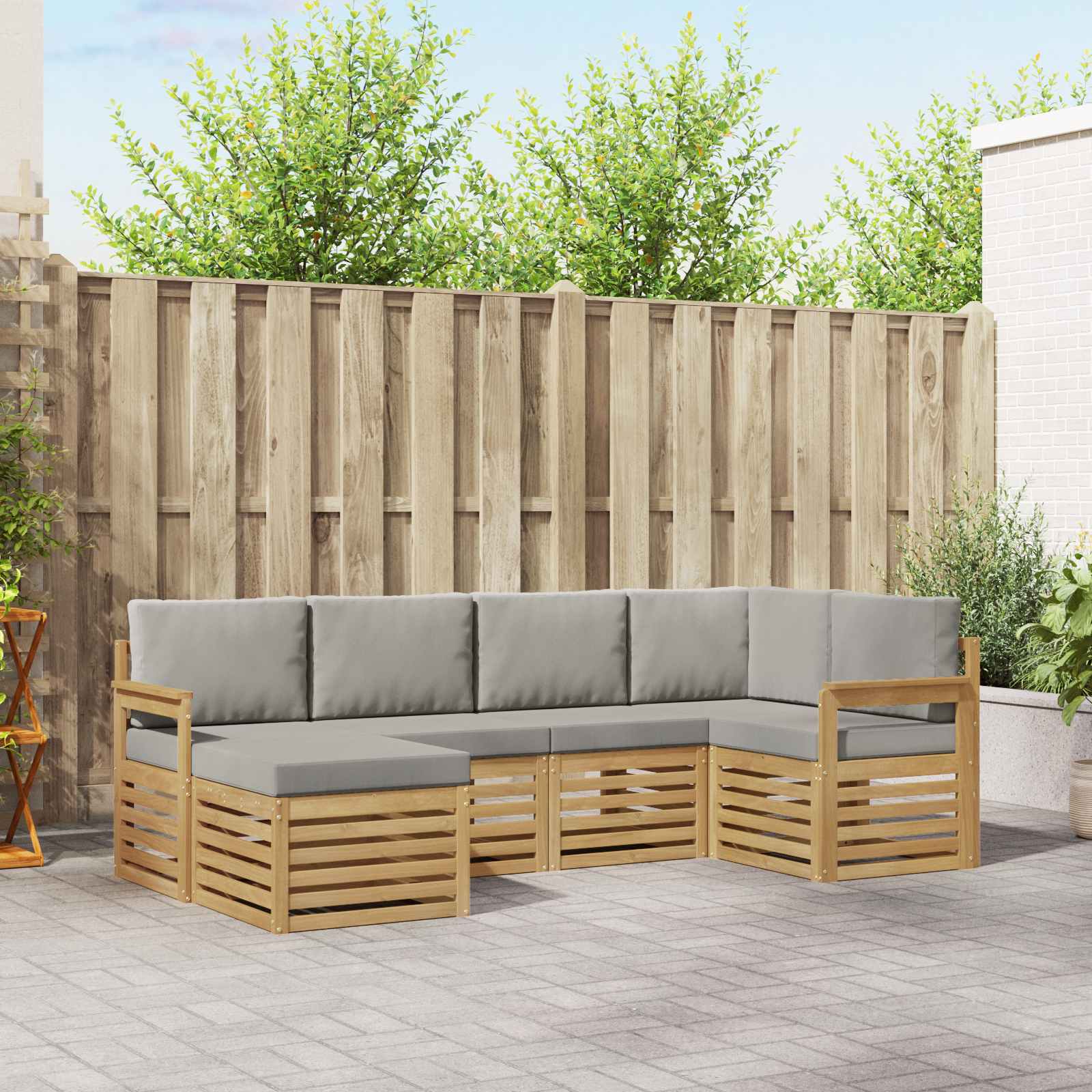 Buiten bankenset 6 pcs Wit en Lichtgrijs 247 x 128,5 x 73 cm – afbeelding 1
