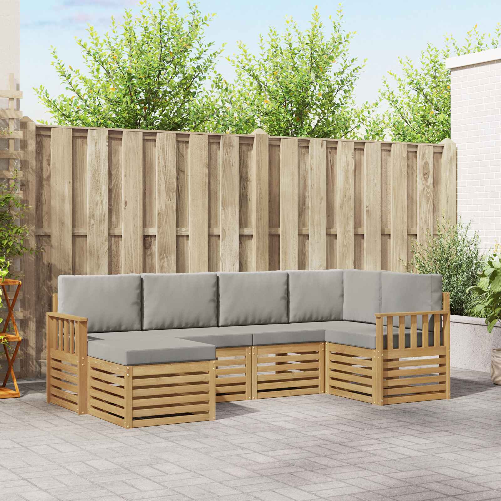 Buiten bankenset 6 pcs Wit en Lichtgrijs 247 x 128,5 x 73 cm – afbeelding 1