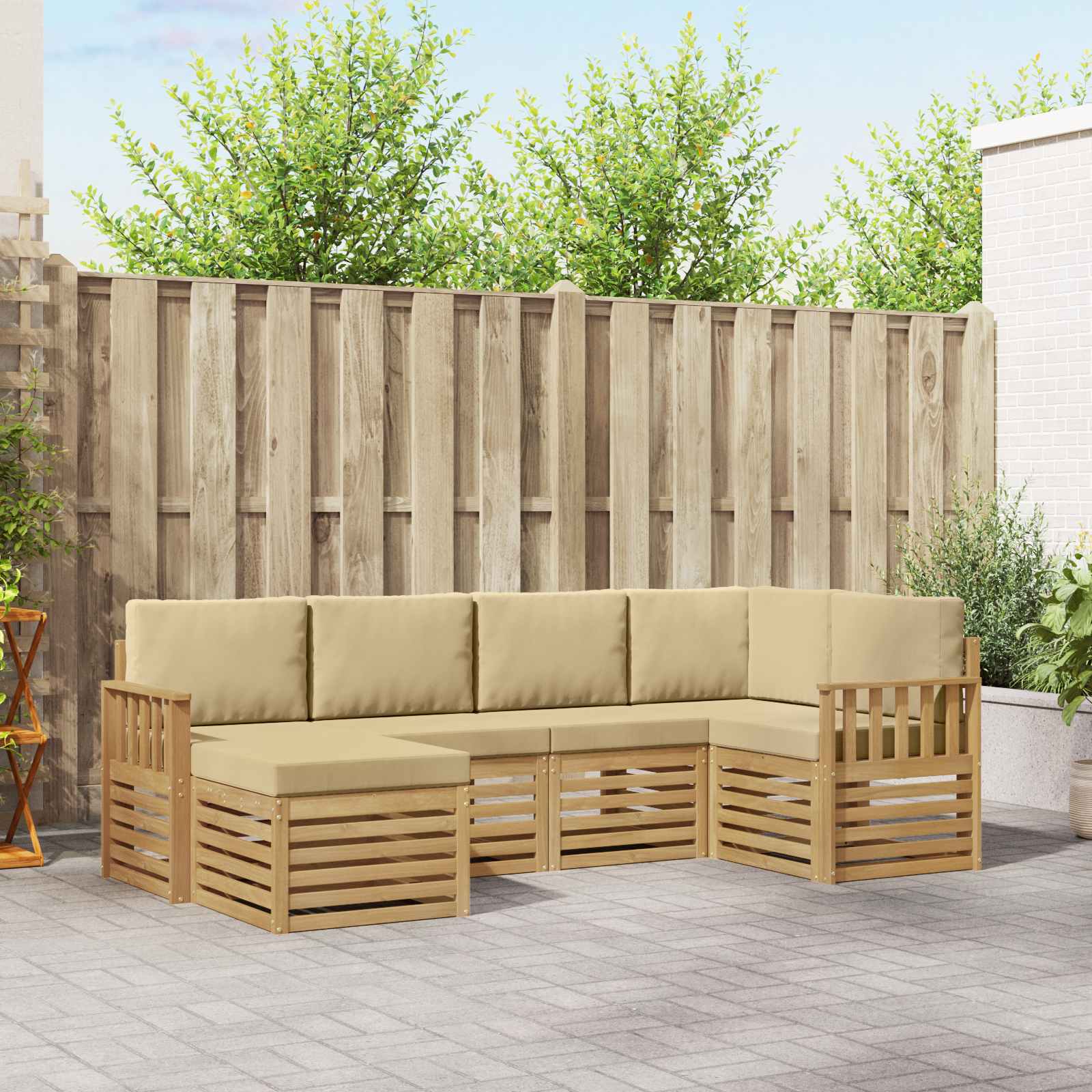 Buiten bankenset 6 pcs Wit en Beige 247 x 128,5 x 73 cm – afbeelding 1