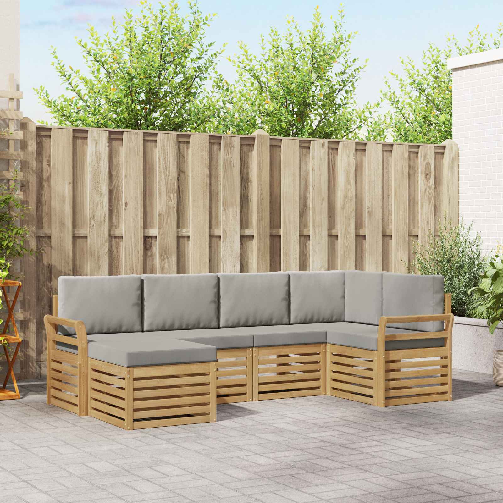 Buiten bankenset 6 pcs Wit en Lichtgrijs Polyester