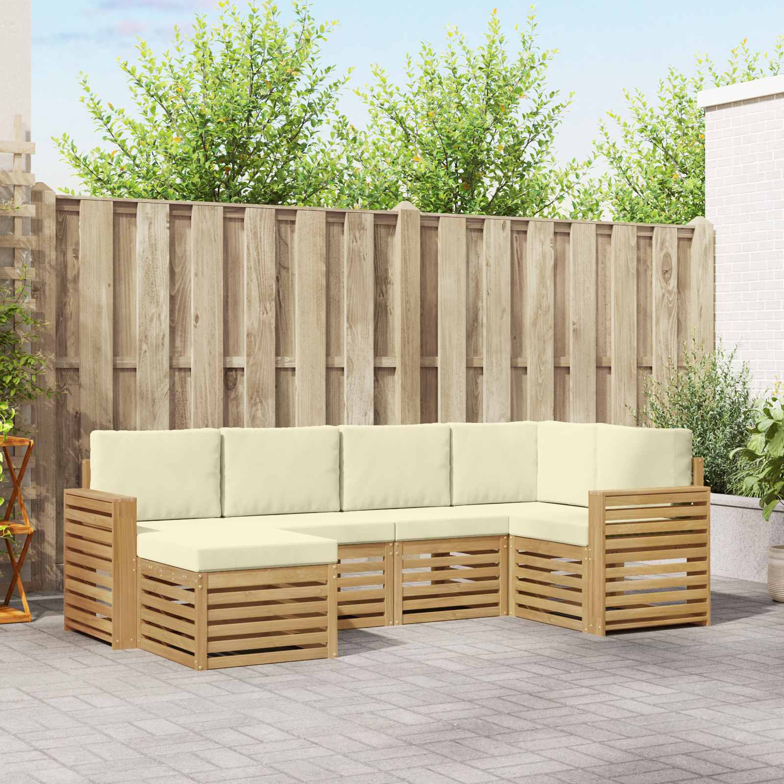 Buiten bankenset 6 pcs Wit en crèmekleurig Polyester – afbeelding 1