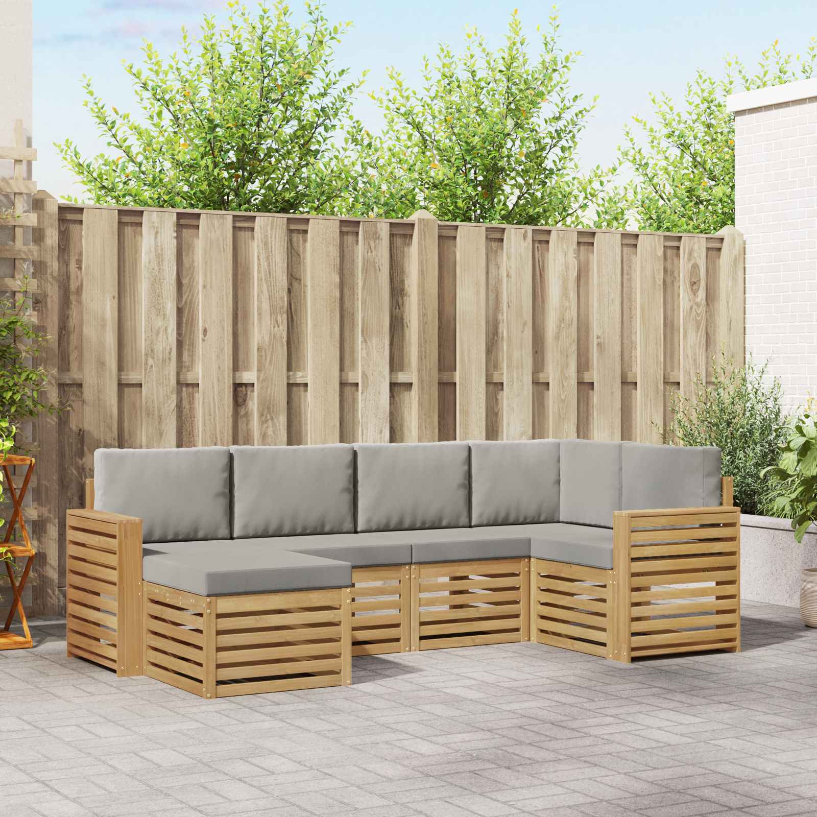 Buiten bankenset 6 pcs Wit en Lichtgrijs Polyester