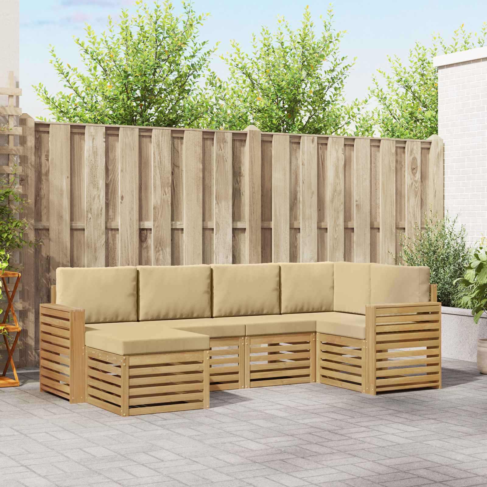 Buiten bankenset 6 pcs Wit en Beige Polyester