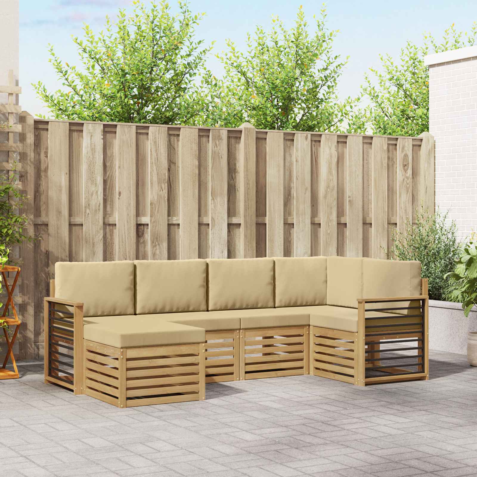 Buiten bankenset 6 pcs Wit en Beige Polyester – afbeelding 1