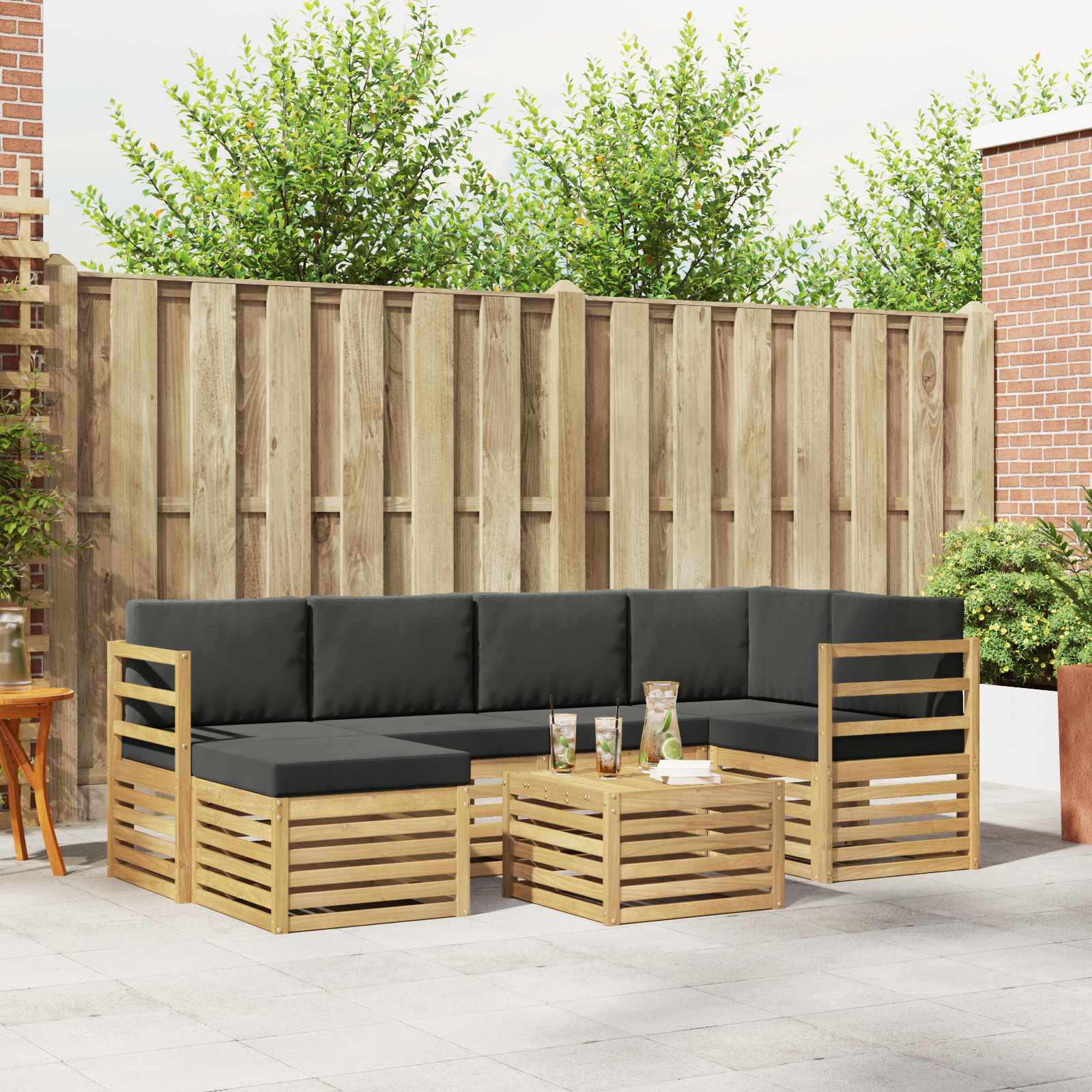 Buiten bankenset 7 pcs Wit en antracietkleurig Polyester