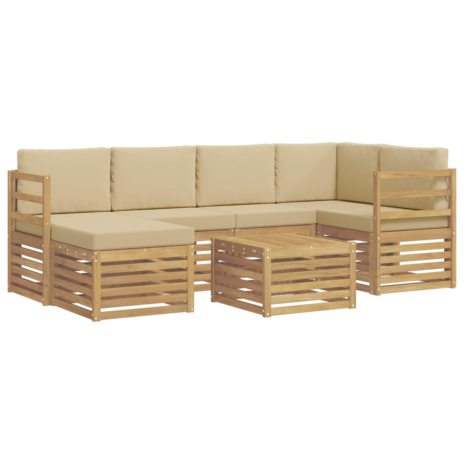 Buiten bankenset 7 pcs Wit en Beige Polyester – afbeelding 2