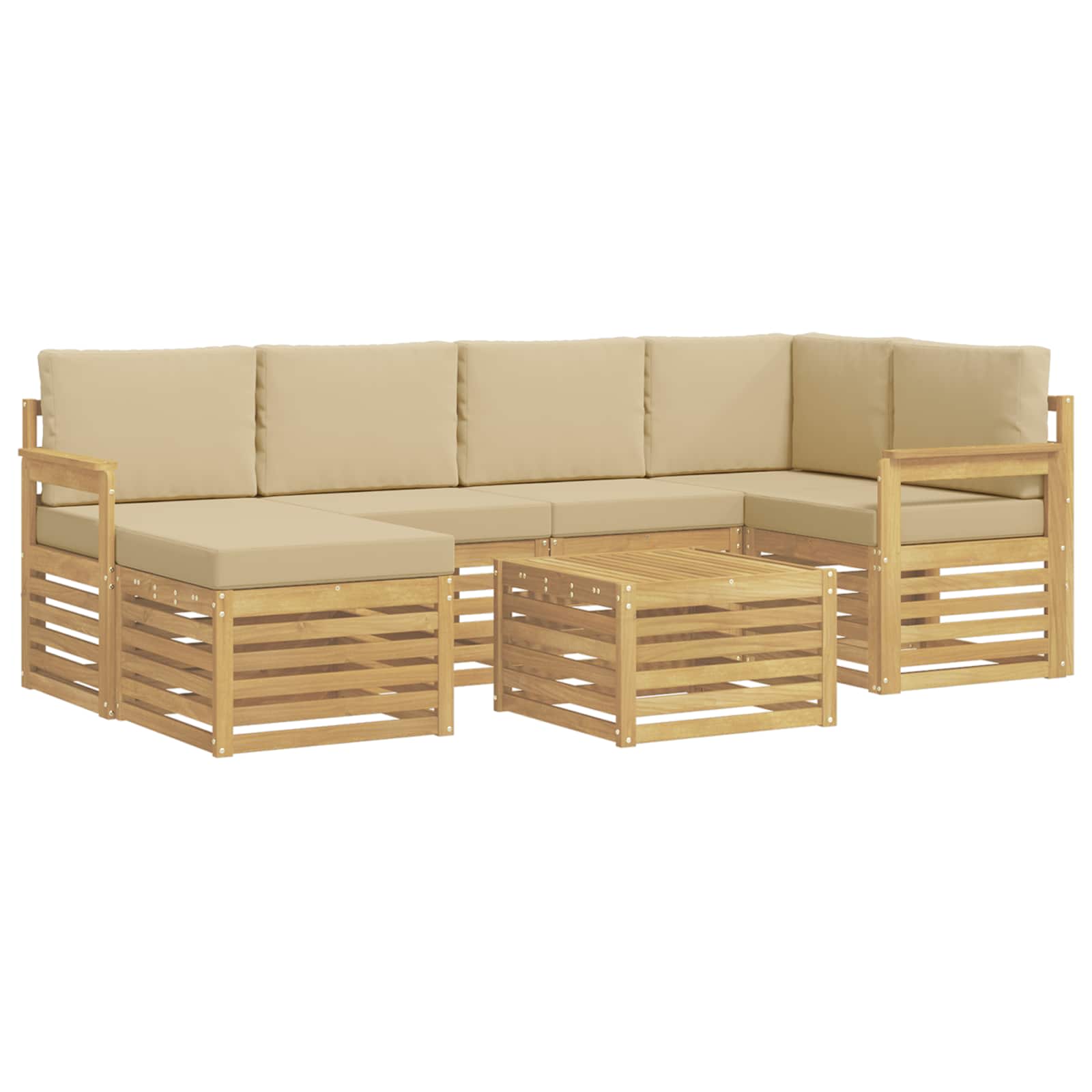 Buiten bankenset 7 pcs Wit en Beige 59 x 59 x 37 cm Polyester – afbeelding 2