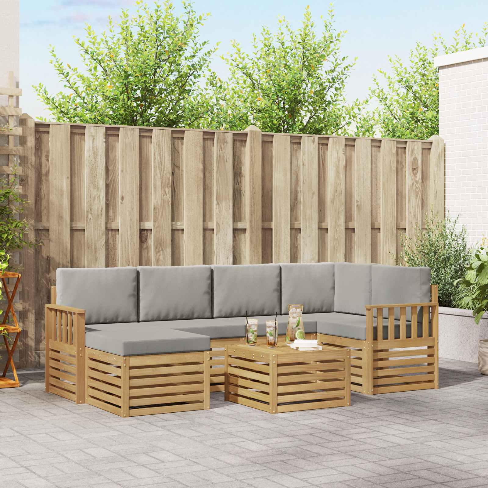 Buiten bankenset 7 pcs Wit en Lichtgrijs 59 x 59 x 37 cm – afbeelding 1