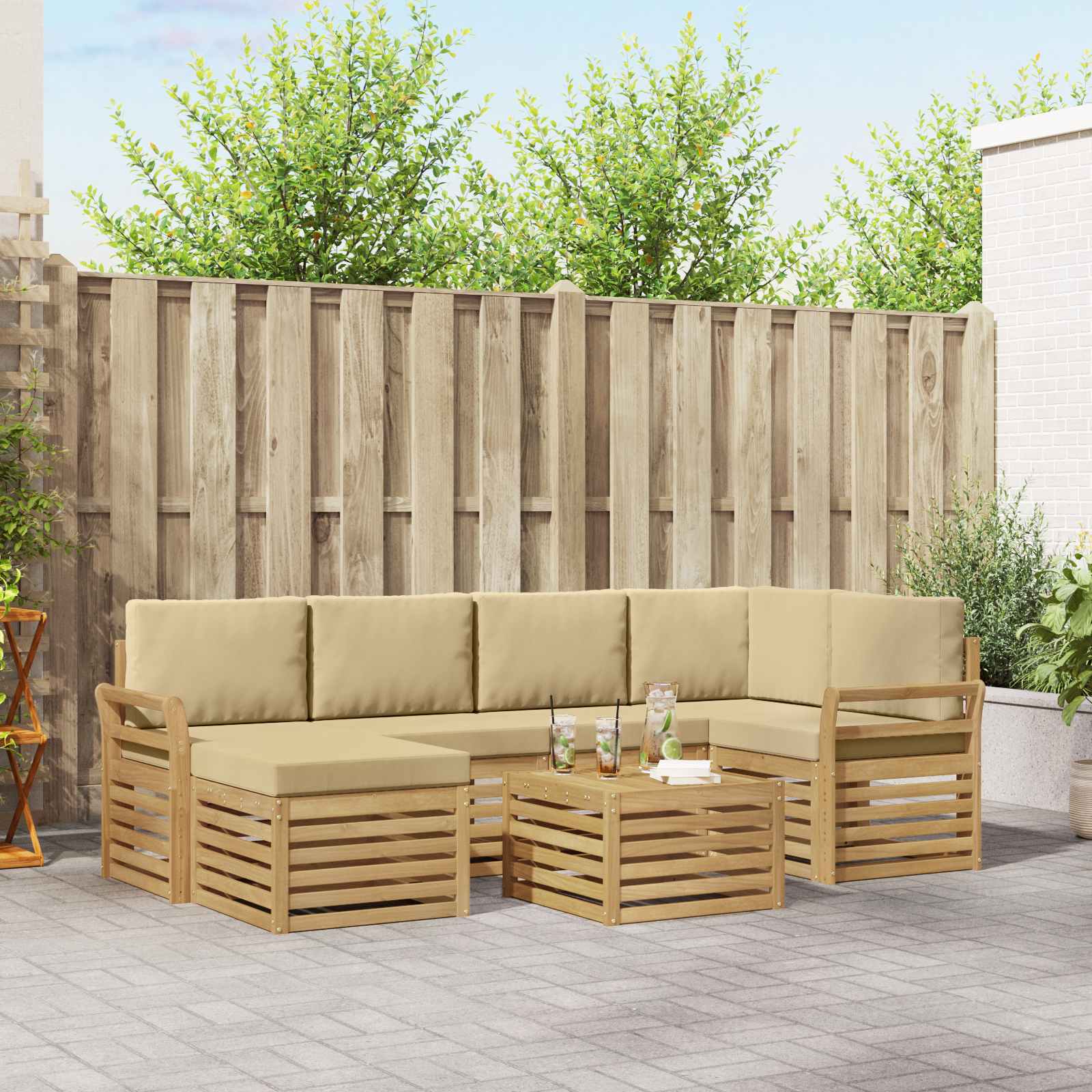 Buiten bankenset 7 pcs Wit en Beige Polyester – afbeelding 1