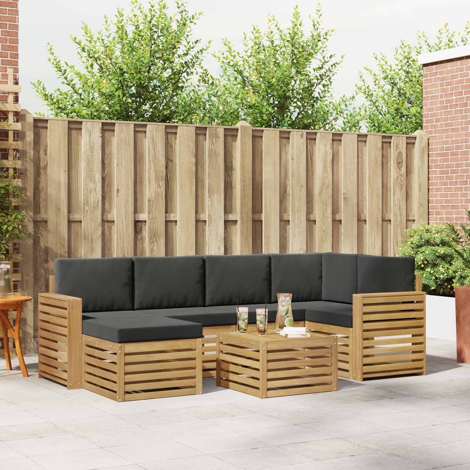 Buiten bankenset 7 pcs Wit en antracietkleurig Polyester – afbeelding 1