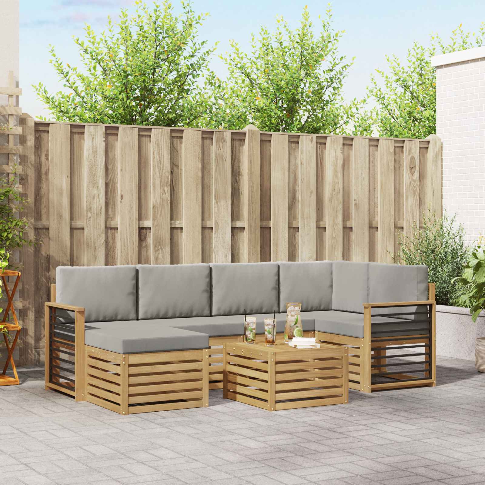 Buiten bankenset 7 pcs Wit en Lichtgrijs Polyester