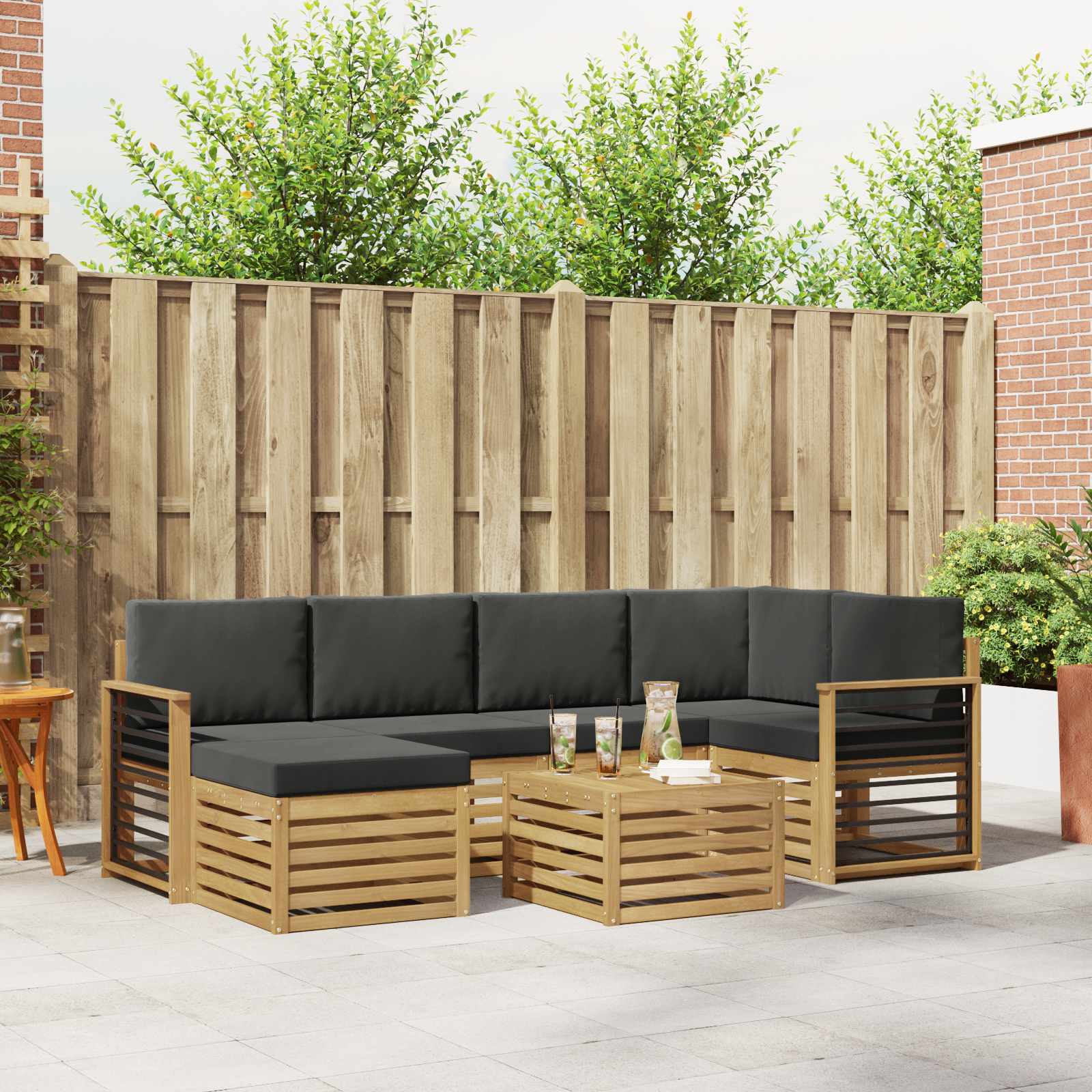 Buiten bankenset 7 pcs Wit en antracietkleurig Polyester – afbeelding 1