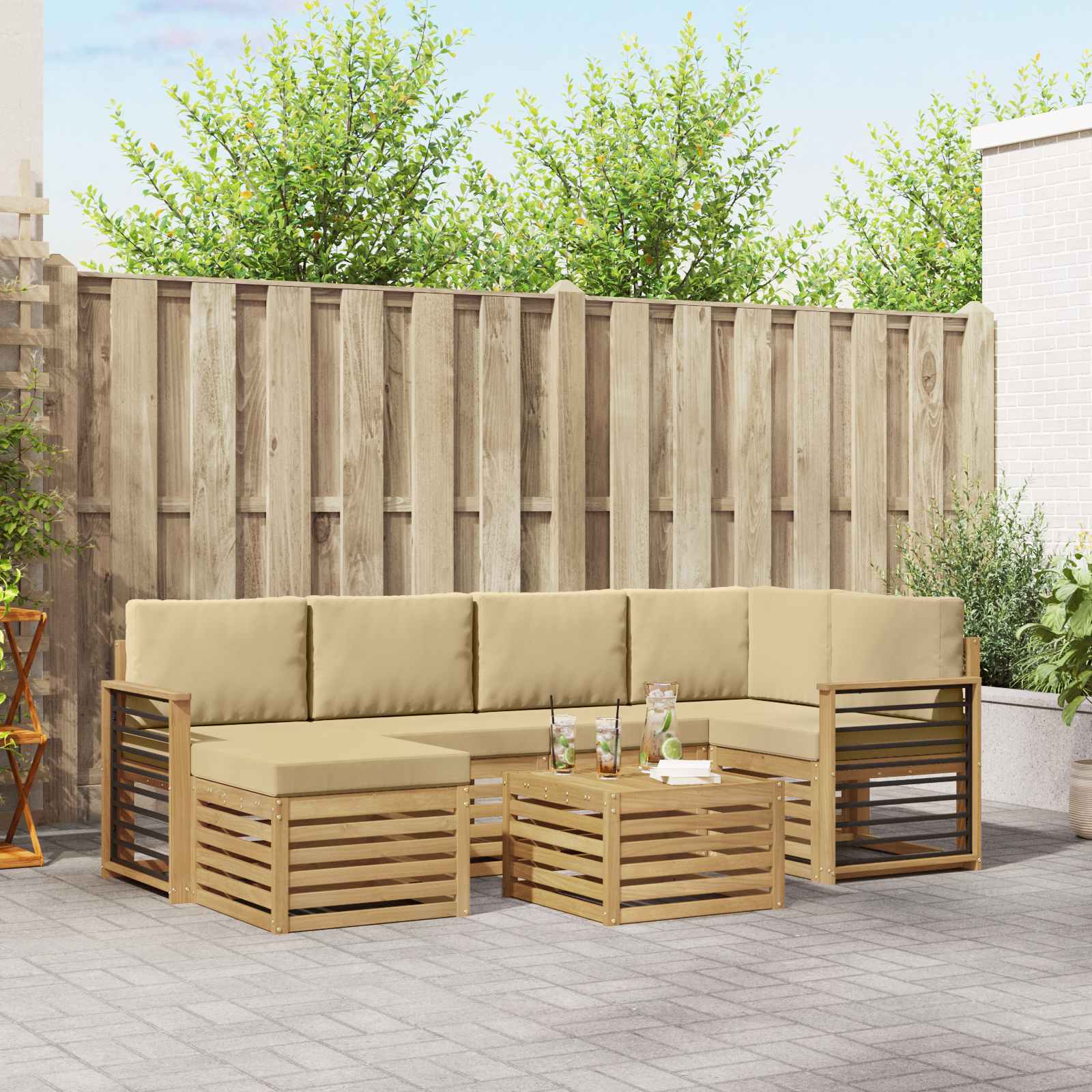 Buiten bankenset 7 pcs Wit en Beige Polyester – afbeelding 1