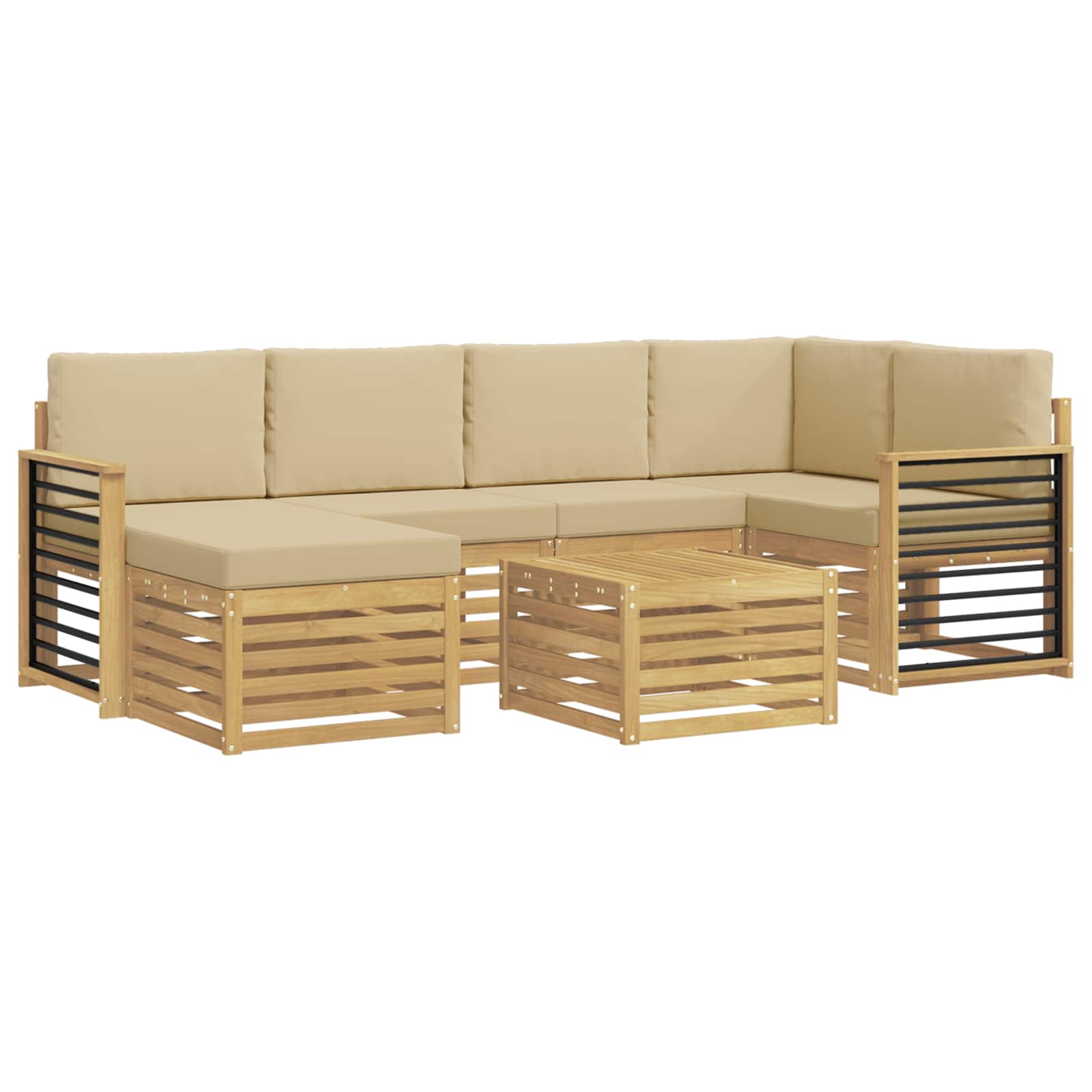 Buiten bankenset 7 pcs Wit en Beige Polyester – afbeelding 2