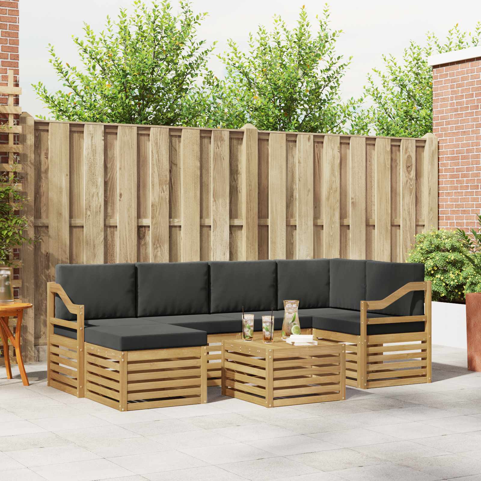 Buiten bankenset 7 pcs Wit en antracietkleurig Polyester – afbeelding 1