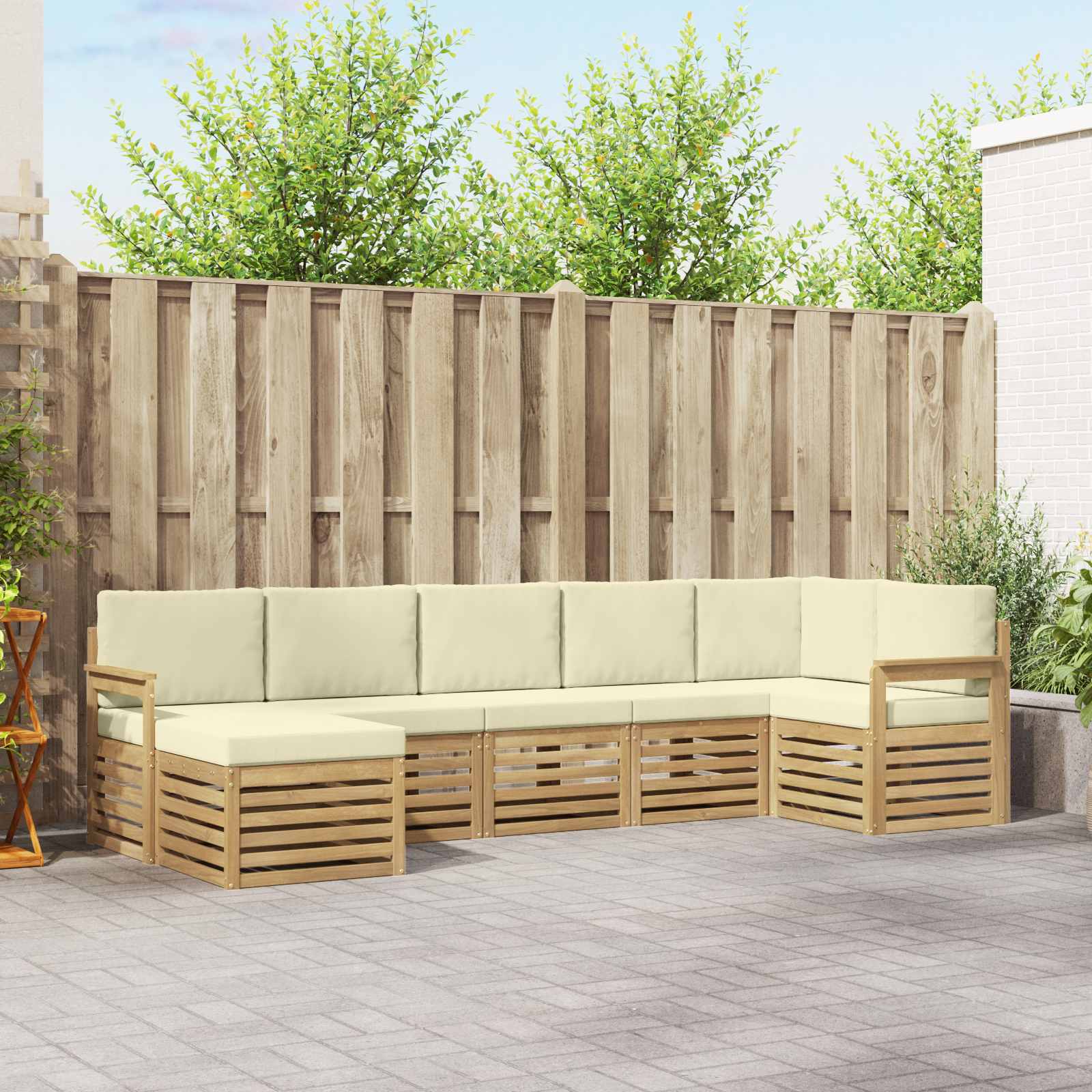 Buiten bankenset 7 pcs Wit en crèmekleurig
