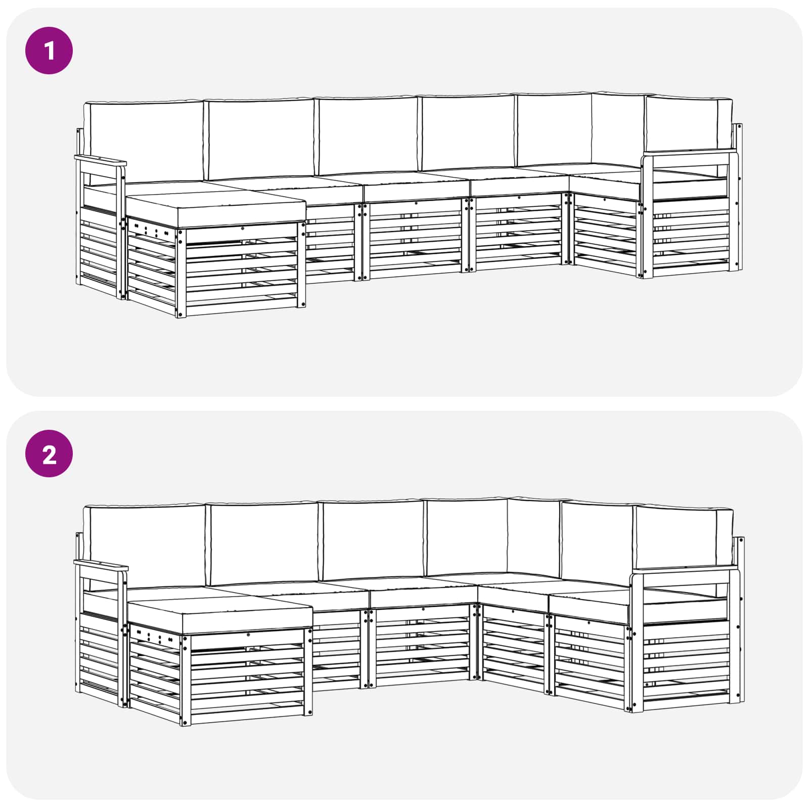 Buiten bankenset 6 pcs Wit en Lichtgrijs 306 x 128,5 x 73 cm – afbeelding 7