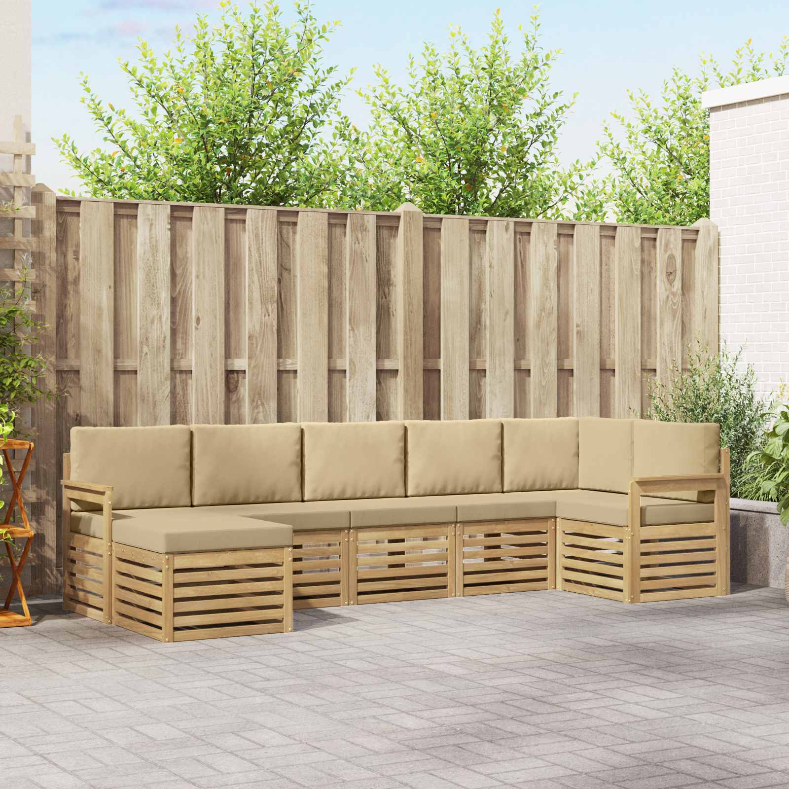 Buiten bankenset 6 pcs Wit en Beige 306 x 128,5 x 73 cm – afbeelding 1