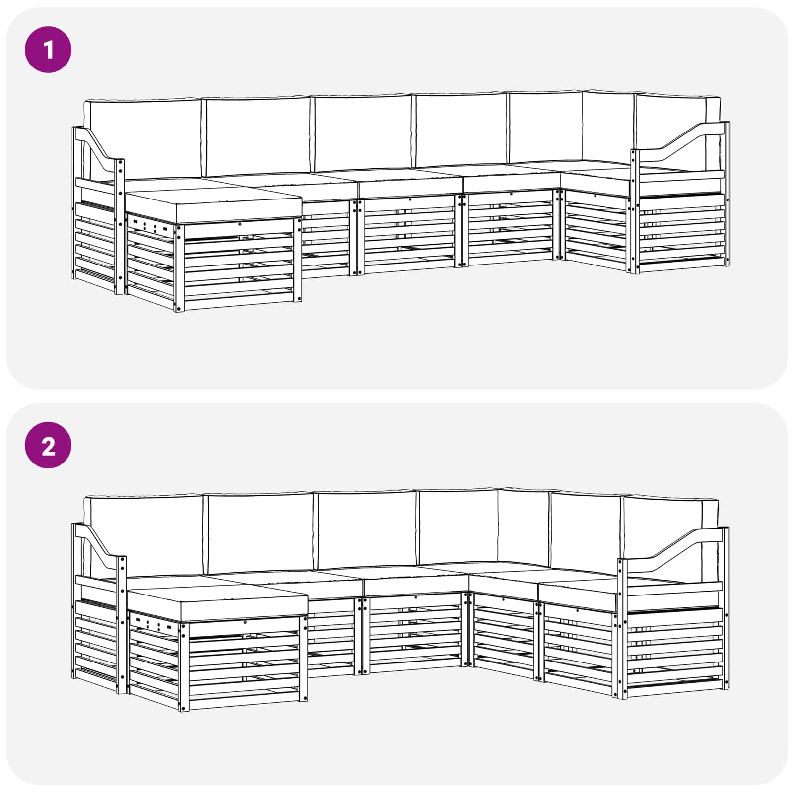 Buiten bankenset 7 pcs Wit en Lichtgrijs – afbeelding 7