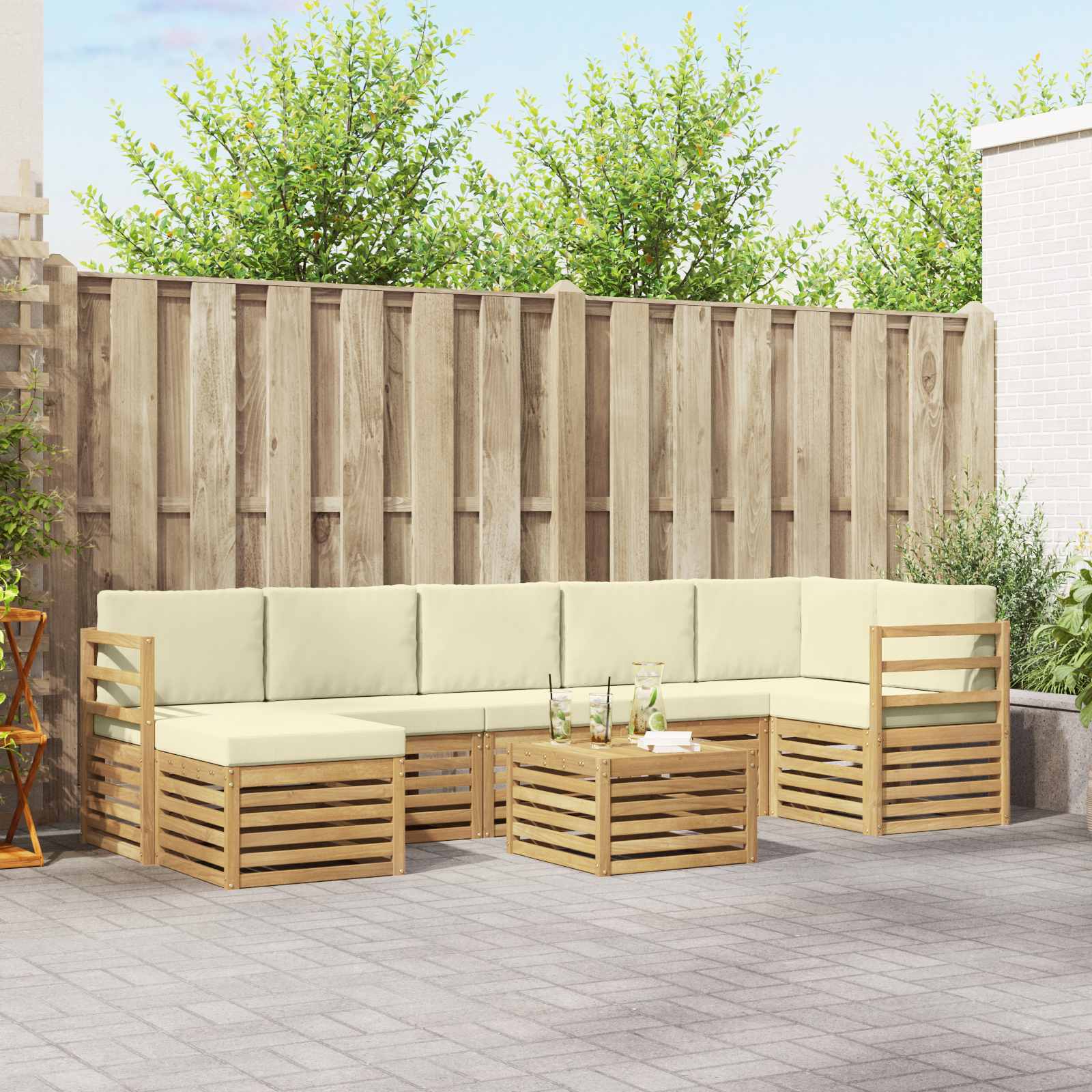 Buiten bankenset 8 pcs Wit en crèmekleurig 59 x 59 x 37 cm – afbeelding 1