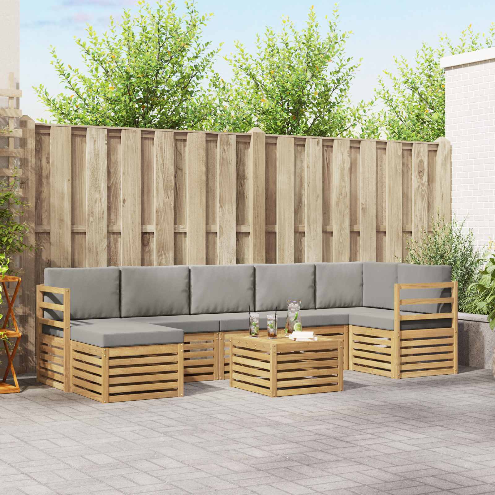 Buiten bankenset 8 pcs Wit en Lichtgrijs 59 x 59 x 37 cm – afbeelding 1