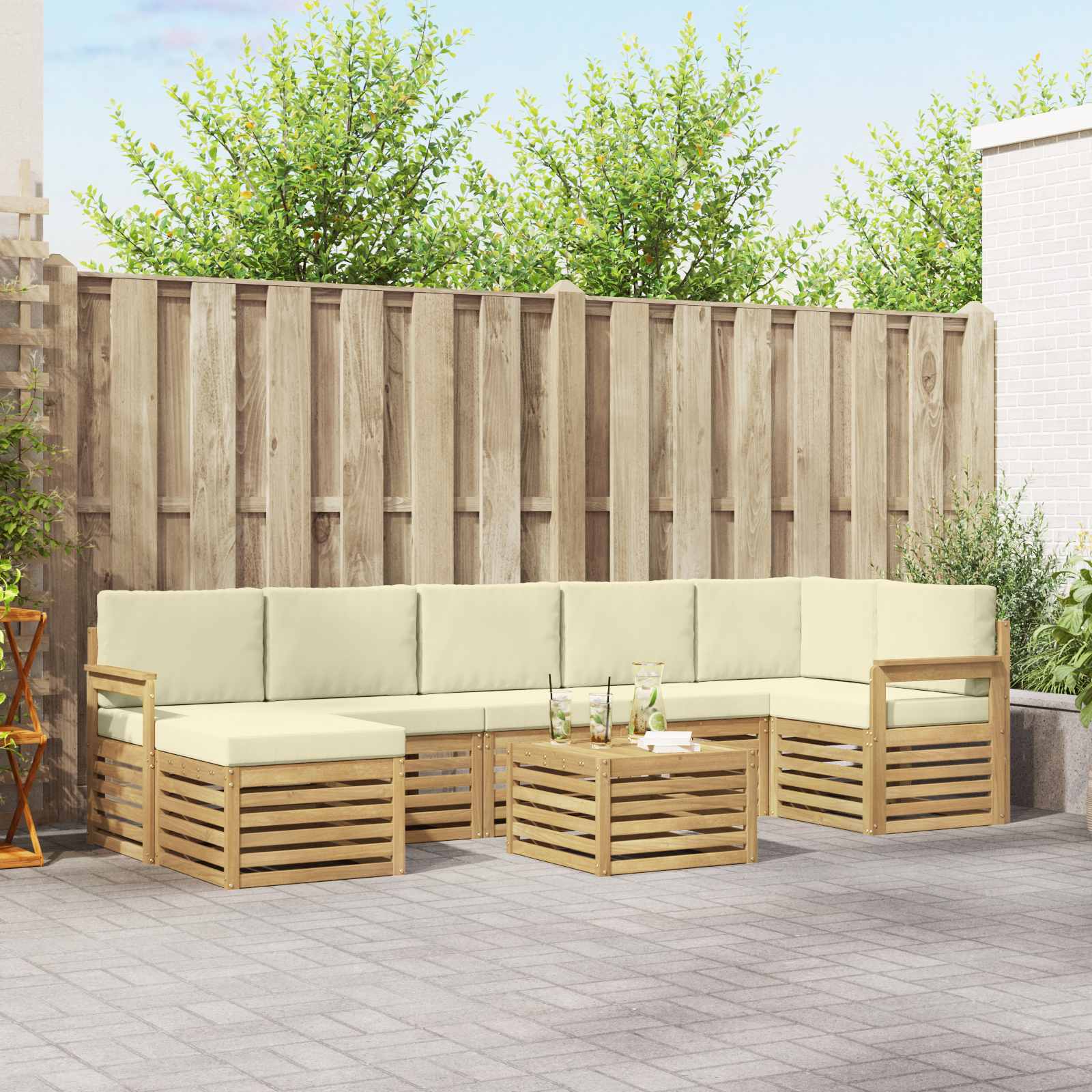 Buiten bankenset 8 pcs Wit en crèmekleurig 59 x 59 x 37 cm