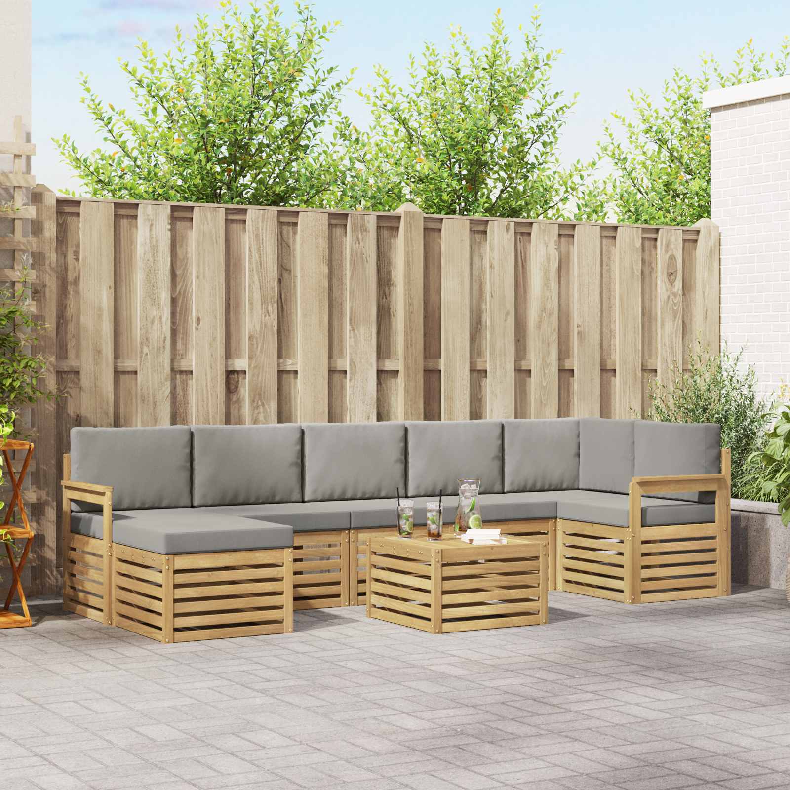 Buiten bankenset 7 pcs Wit en Lichtgrijs 59 x 59 x 37 cm