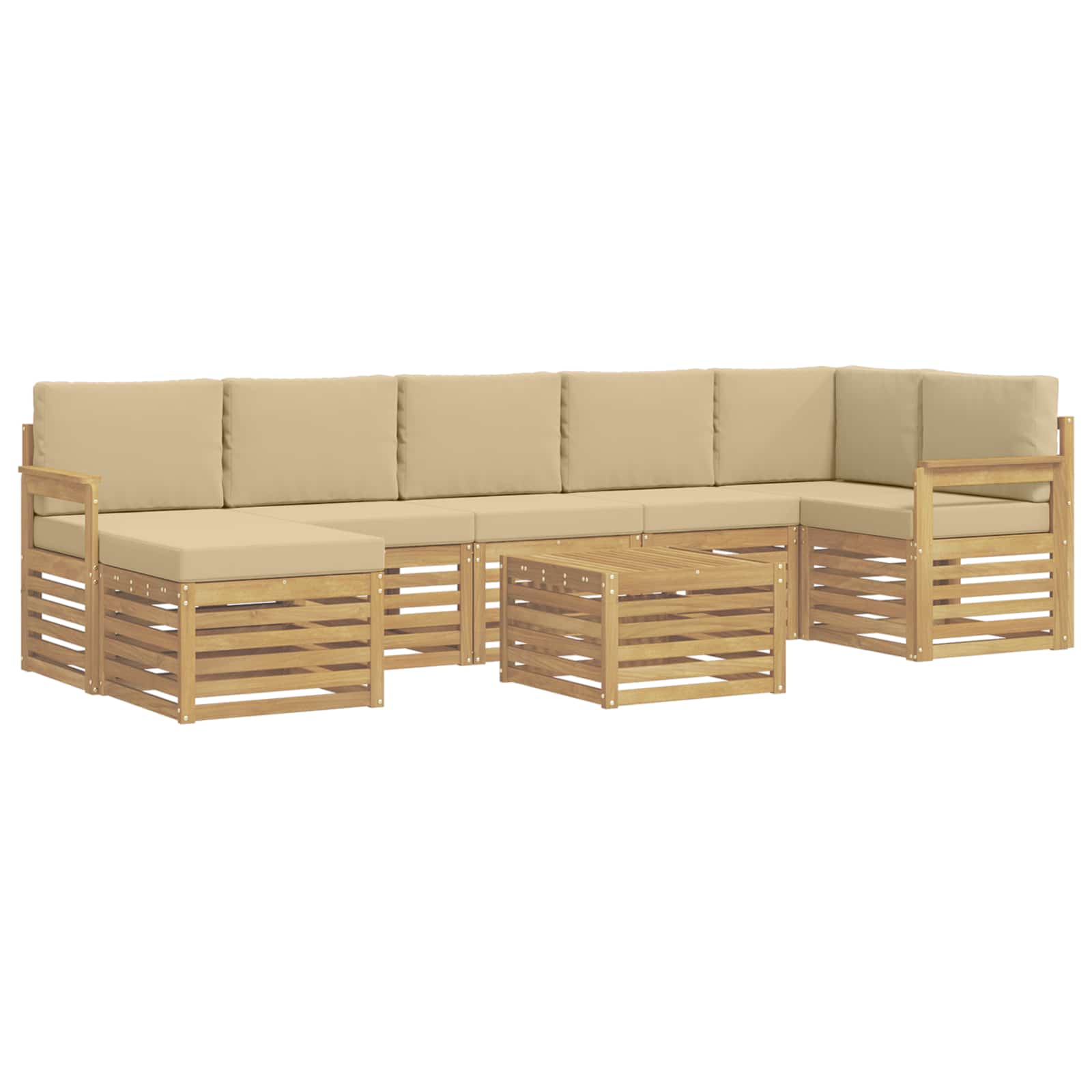 Buiten bankenset 7 pcs Wit en Beige 59 x 59 x 37 cm Polyester – afbeelding 2