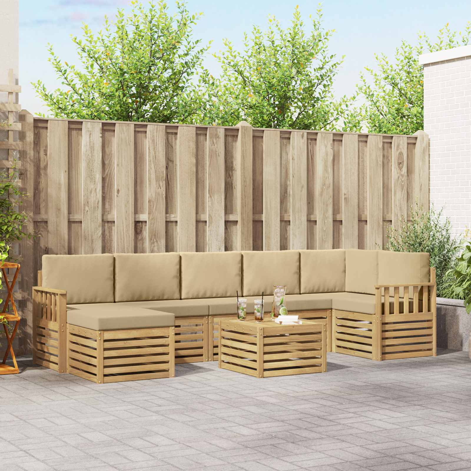 Buiten bankenset 7 pcs Wit en Beige 59 x 59 x 37 cm Polyester – afbeelding 1