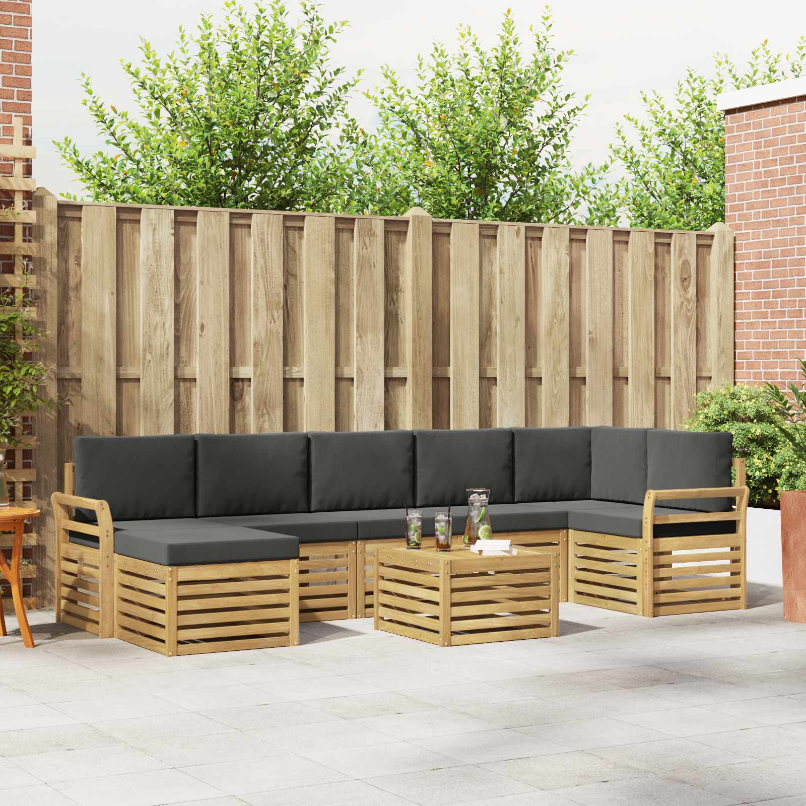 Buiten bankenset 8 pcs Wit en antracietkleurig 59 x 59 x 37 cm – afbeelding 1