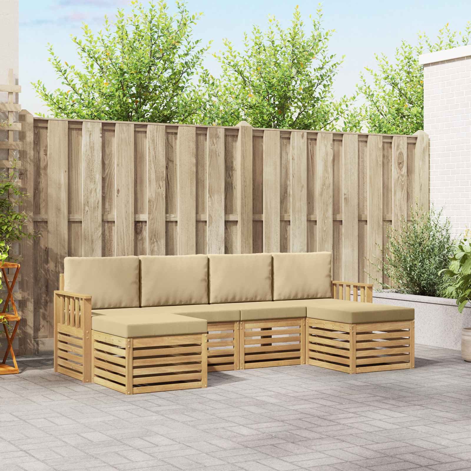 Buiten bankenset 5 pcs Wit en Beige 249 x 122,5 x 73 cm – afbeelding 1