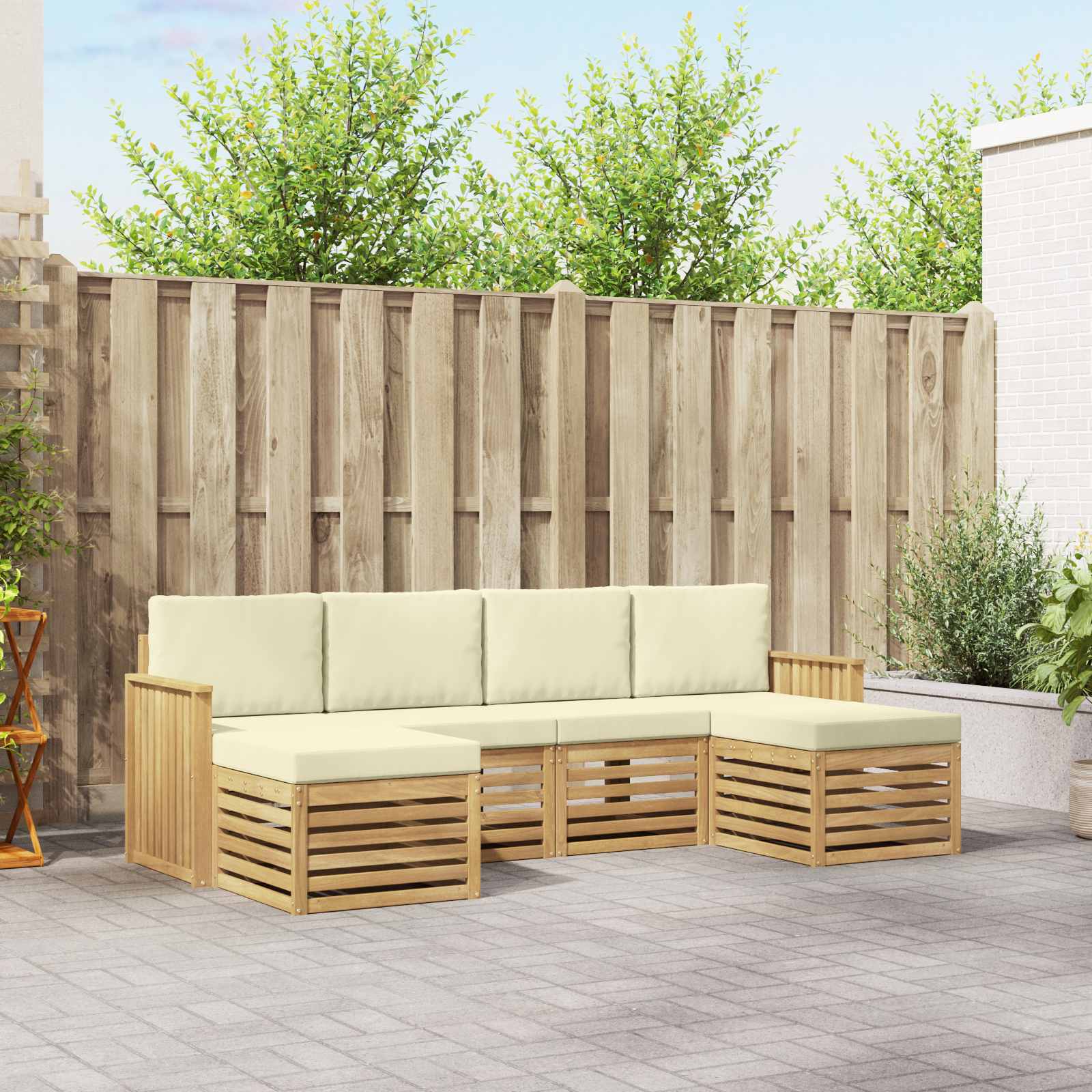Buiten bankenset 6 pcs Wit en crèmekleurig 249 x 122,5 x 73 cm – afbeelding 1
