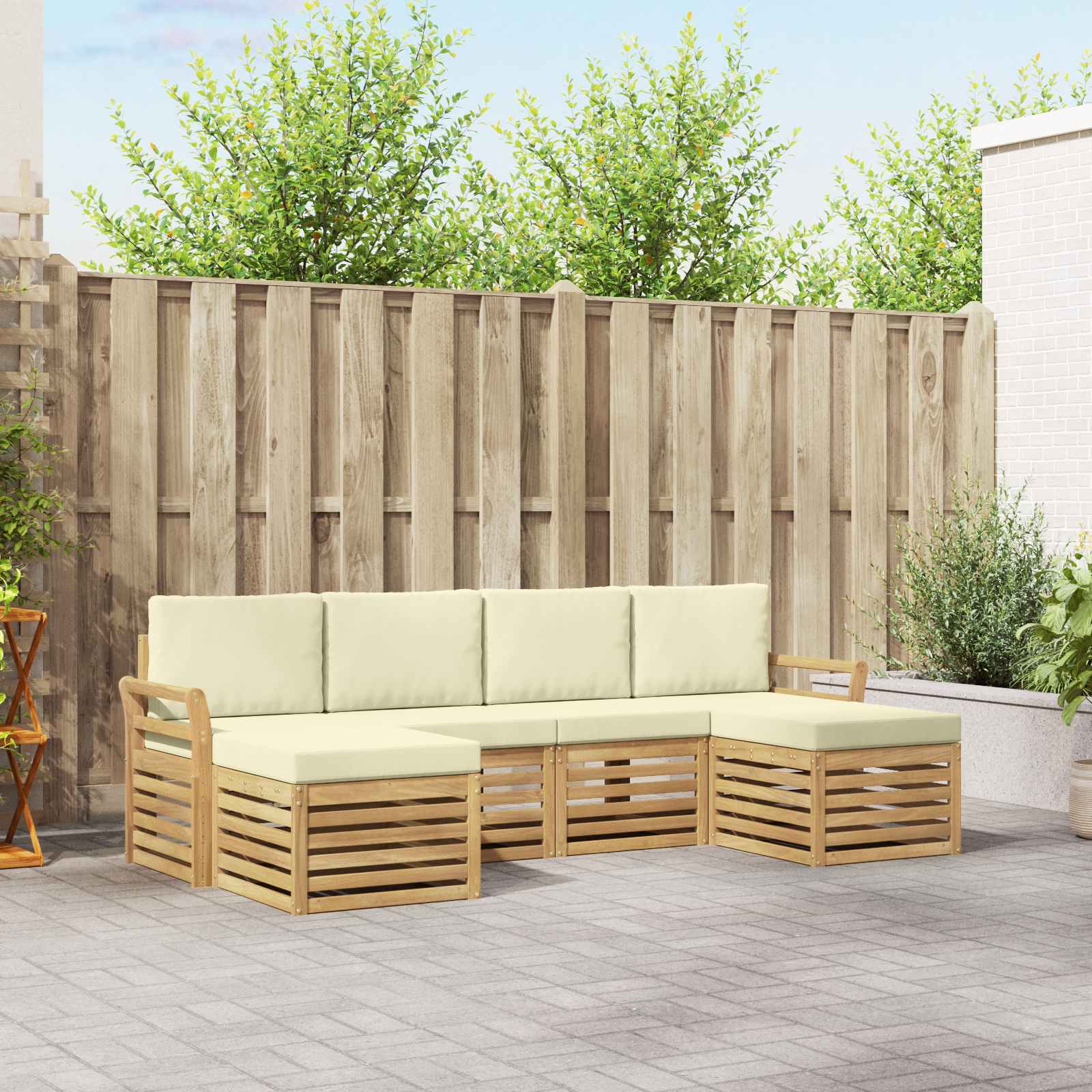 Buiten bankenset 6 pcs Wit en crèmekleurig 253 x 122,5 x 73 cm – afbeelding 1
