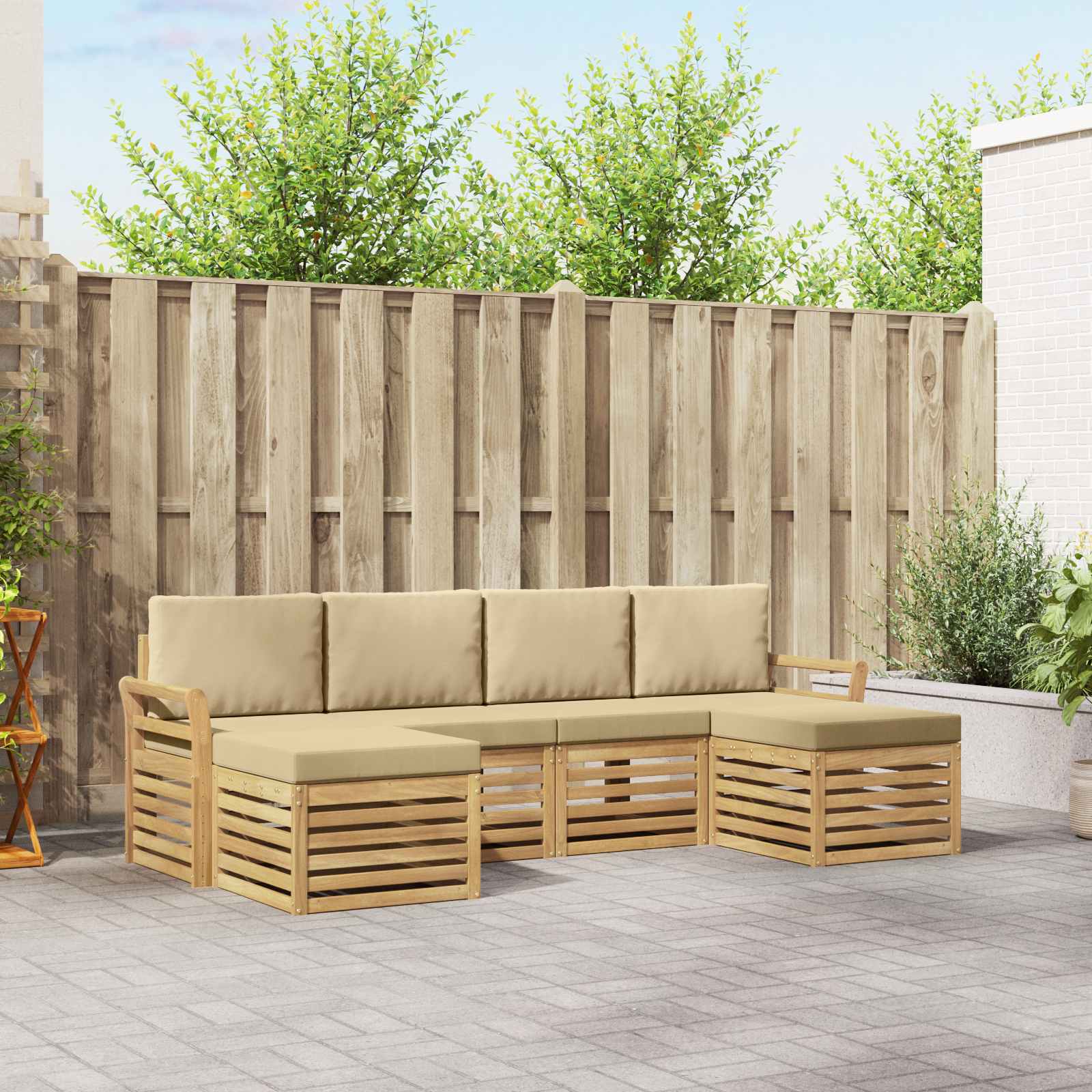 Buiten bankenset 6 pcs Wit en Beige 253 x 122,5 x 73 cm