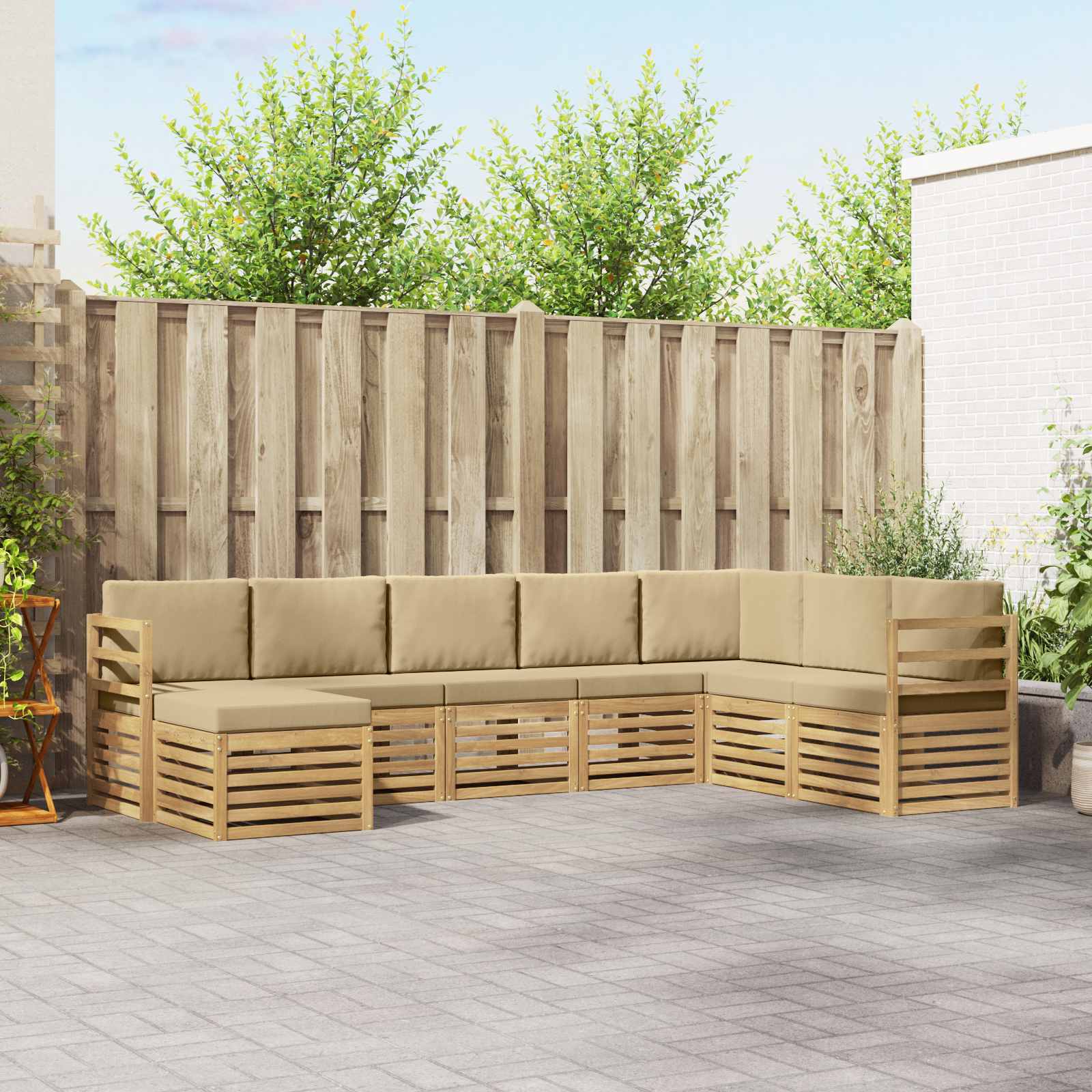 Buiten bankenset 8 pcs Wit en Beige 304 x 185,5 x 73 cm – afbeelding 1