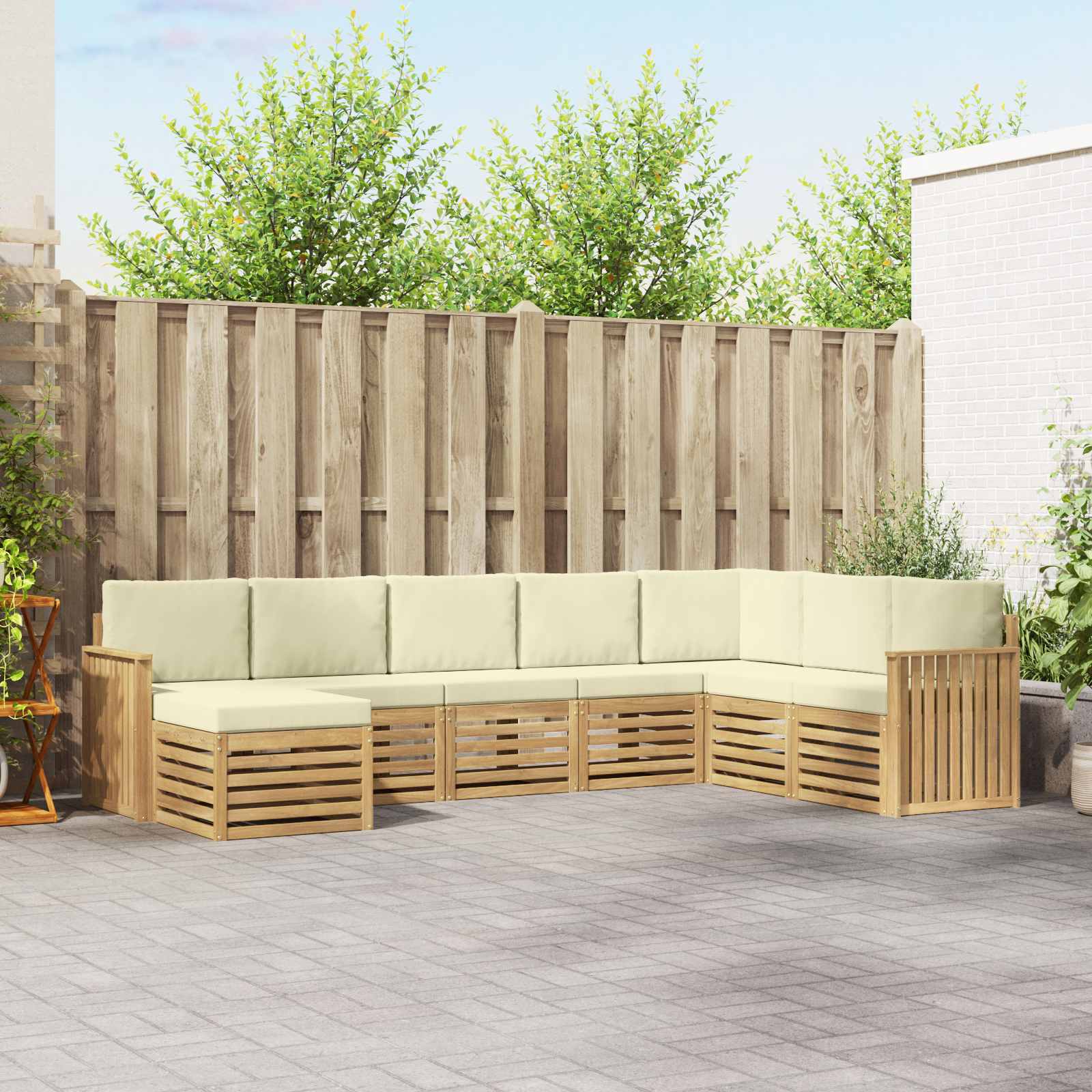 Buiten bankenset 8 pcs Wit en crèmekleurig 306 x 187,5 x 73 cm – afbeelding 1
