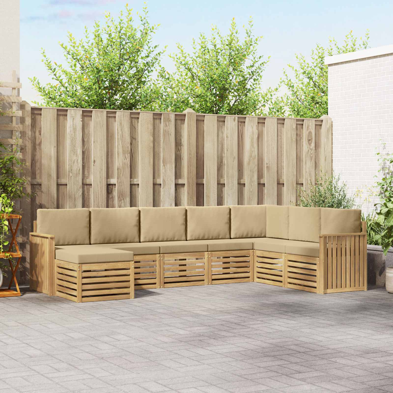 Buiten bankenset 8 pcs Wit en Beige 306 x 187,5 x 73 cm – afbeelding 1