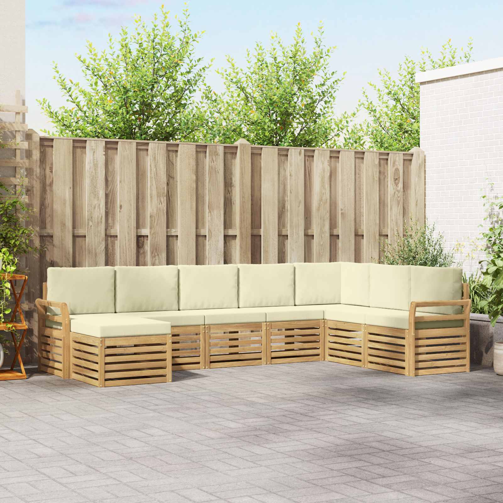 Buiten bankenset 8 pcs Wit en crèmekleurig 308 x 190 x 73 cm – afbeelding 1