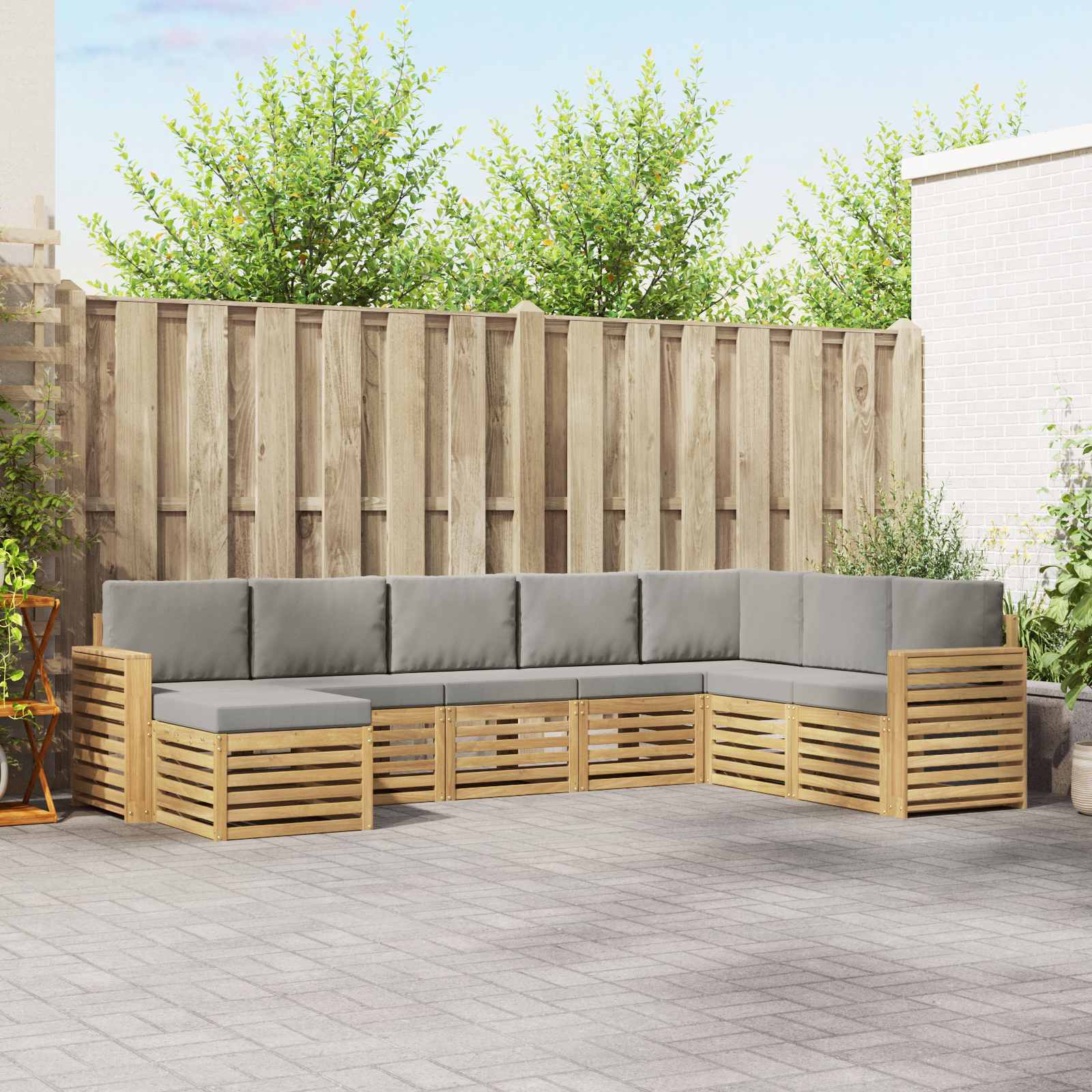 Buiten bankenset 8 pcs Wit en Lichtgrijs 310 x 191,5 x 73 cm – afbeelding 1