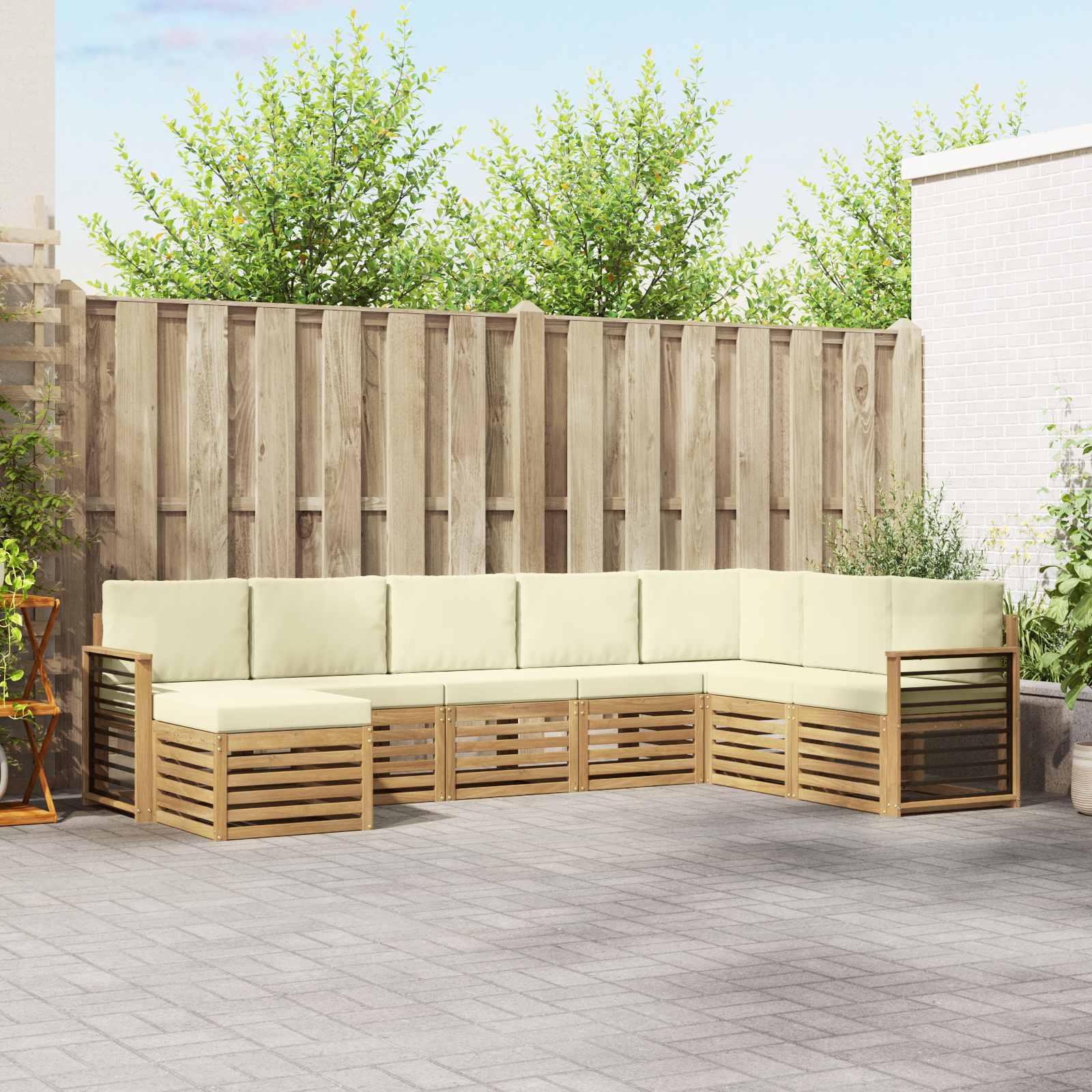 Buiten bankenset 8 pcs Wit en crèmekleurig 306 x 187,5 x 73 cm – afbeelding 1