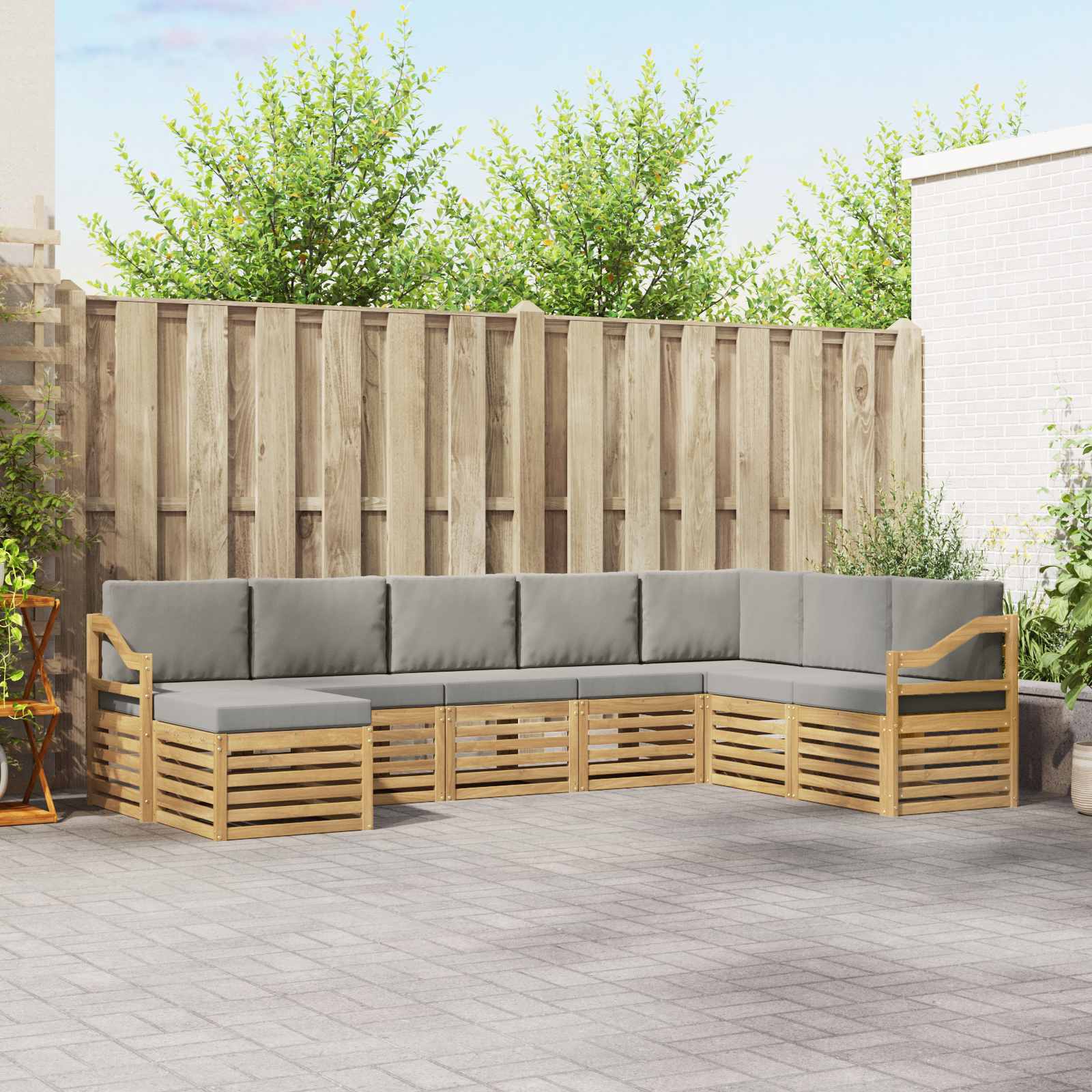 Buiten bankenset 8 pcs Wit en Lichtgrijs 304 x 185,5 x 73 cm – afbeelding 1