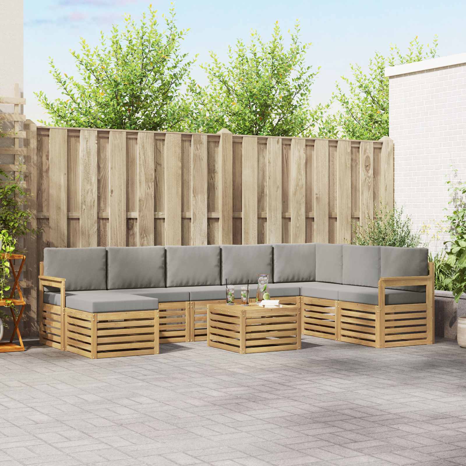 Buiten bankenset 7 pcs Wit en Lichtgrijs 59 x 59 x 37 cm – afbeelding 1