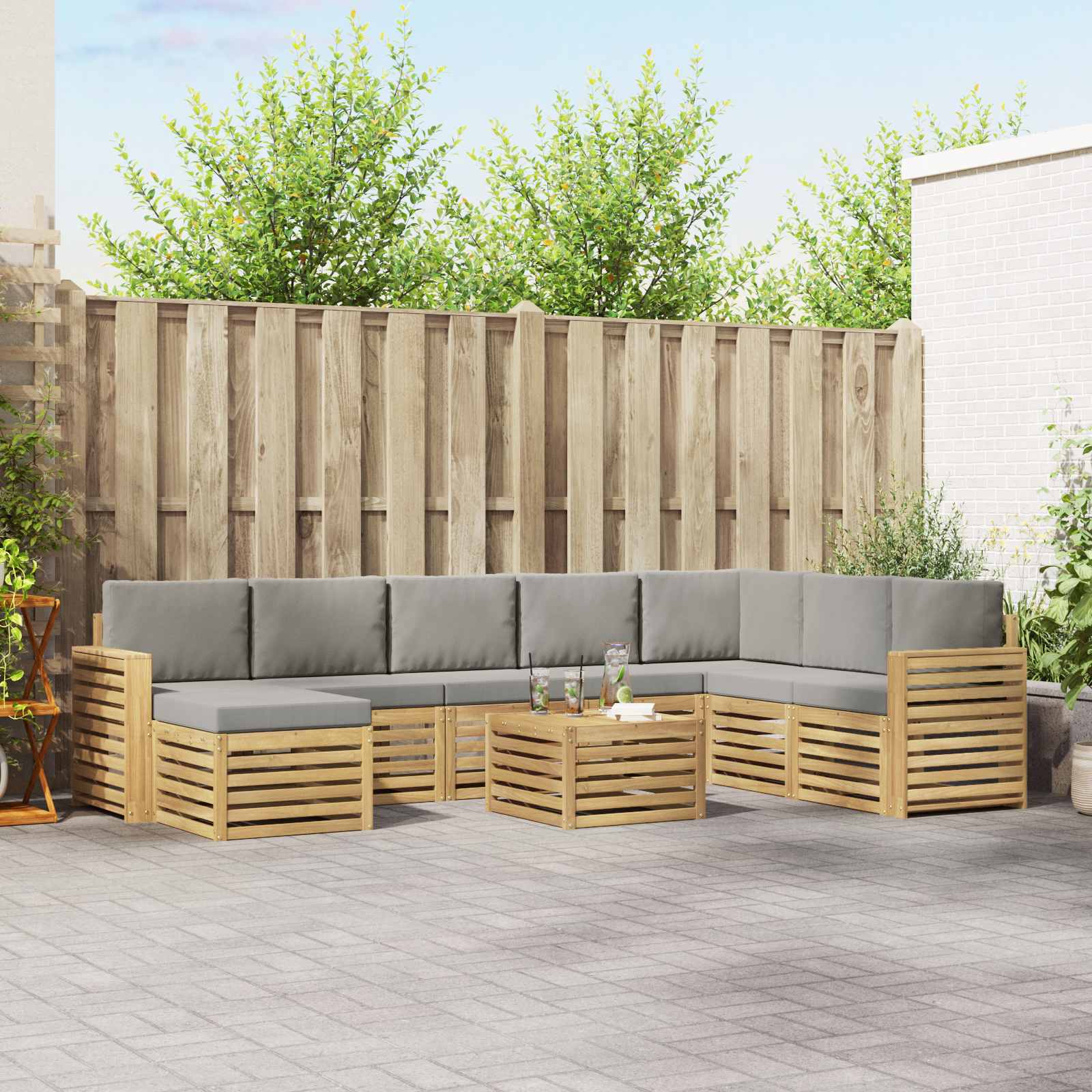 Buiten bankenset 9 pcs Wit en Lichtgrijs 59 x 59 x 37 cm – afbeelding 1